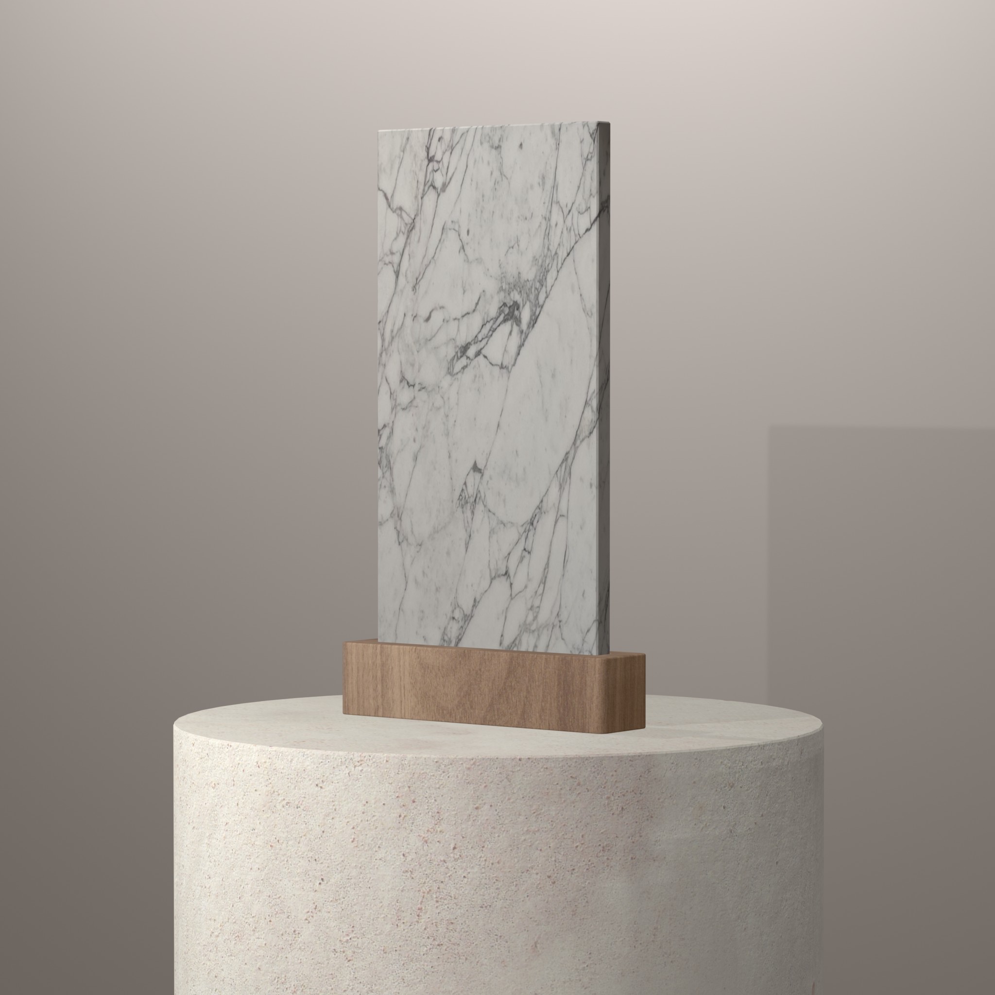 Rendu 3D du coloris Calacatta en Marbre sur piédestal