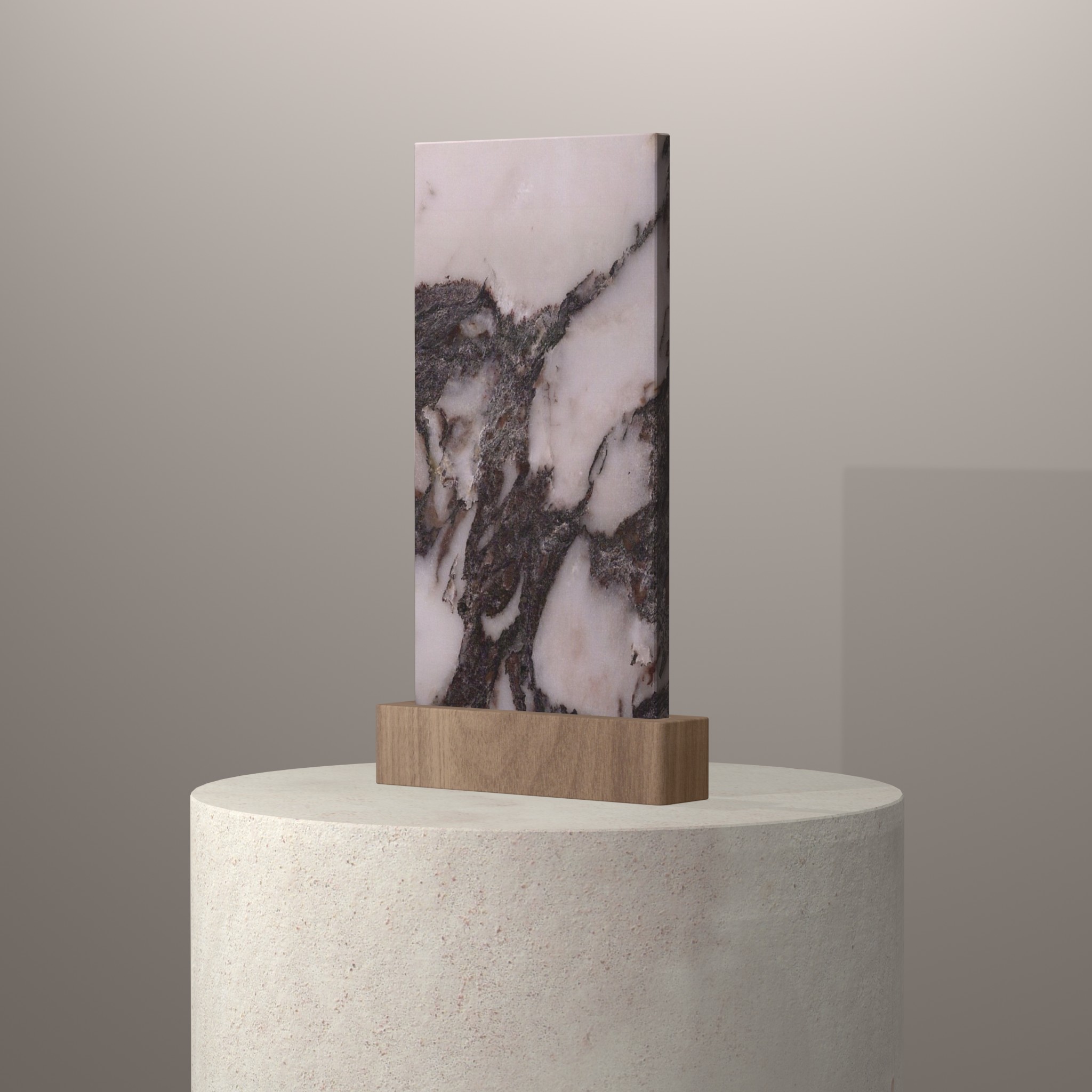 Rendu 3D du coloris Calacatta Viola en Marbre sur piédestal