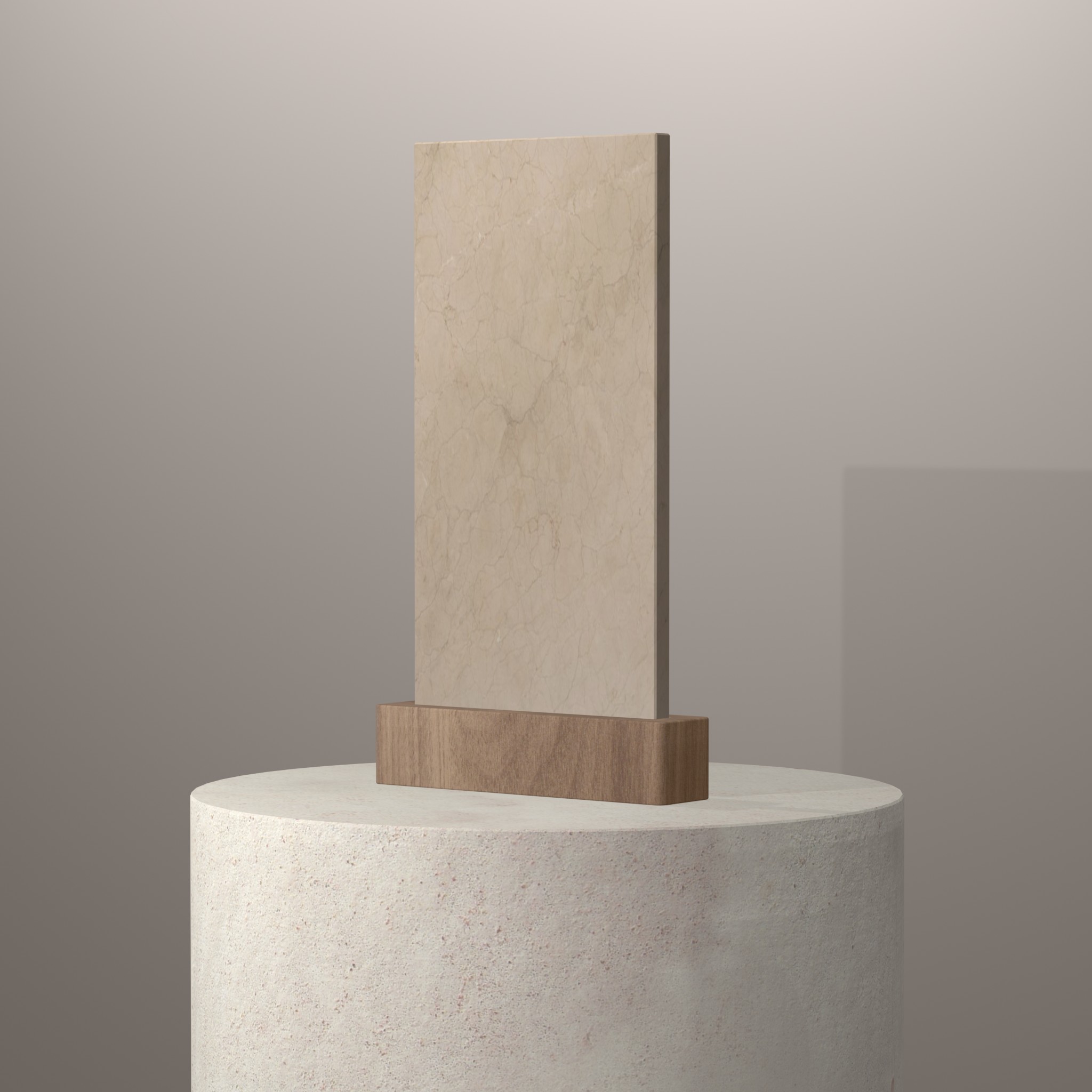 Rendu 3D du coloris Creme Marfil Extra en Marbre sur piédestal