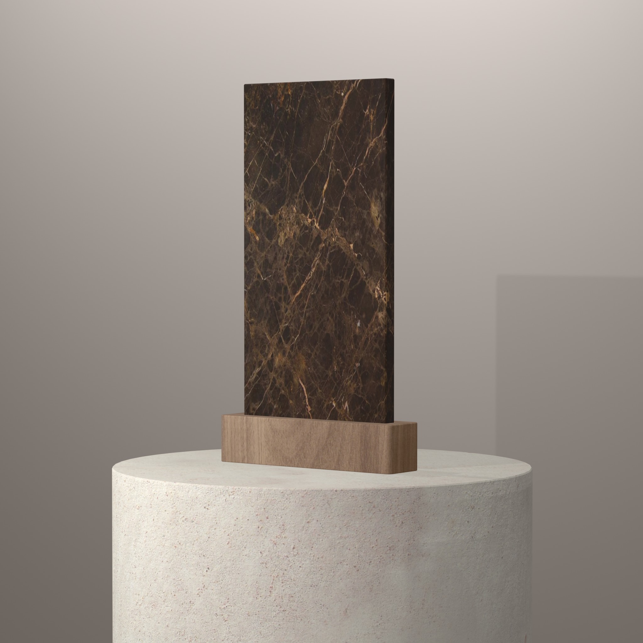Rendu 3D du coloris Emperador Dark sur piédestal
