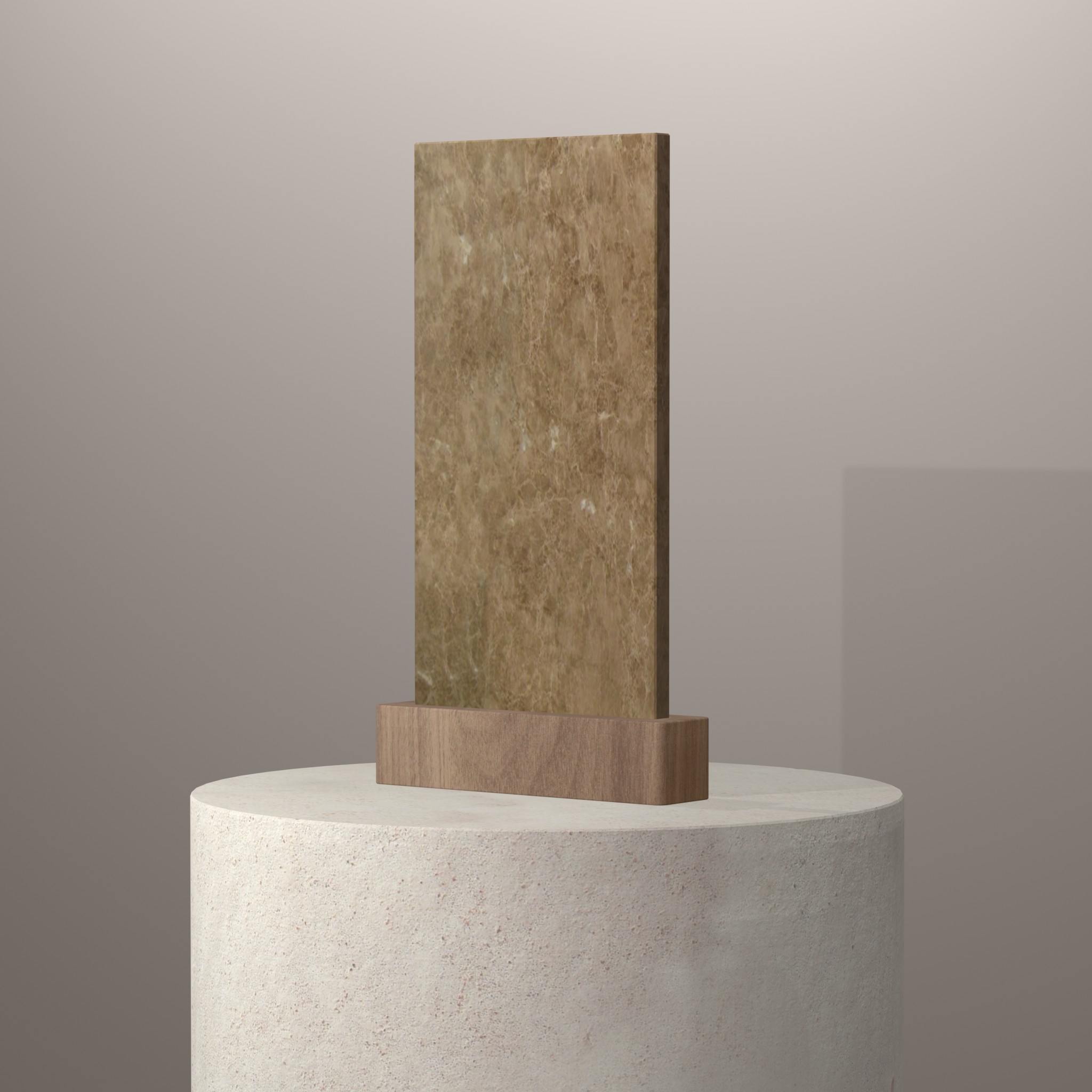 Rendu 3D du coloris Emperador Light en Marbre sur piédestal
