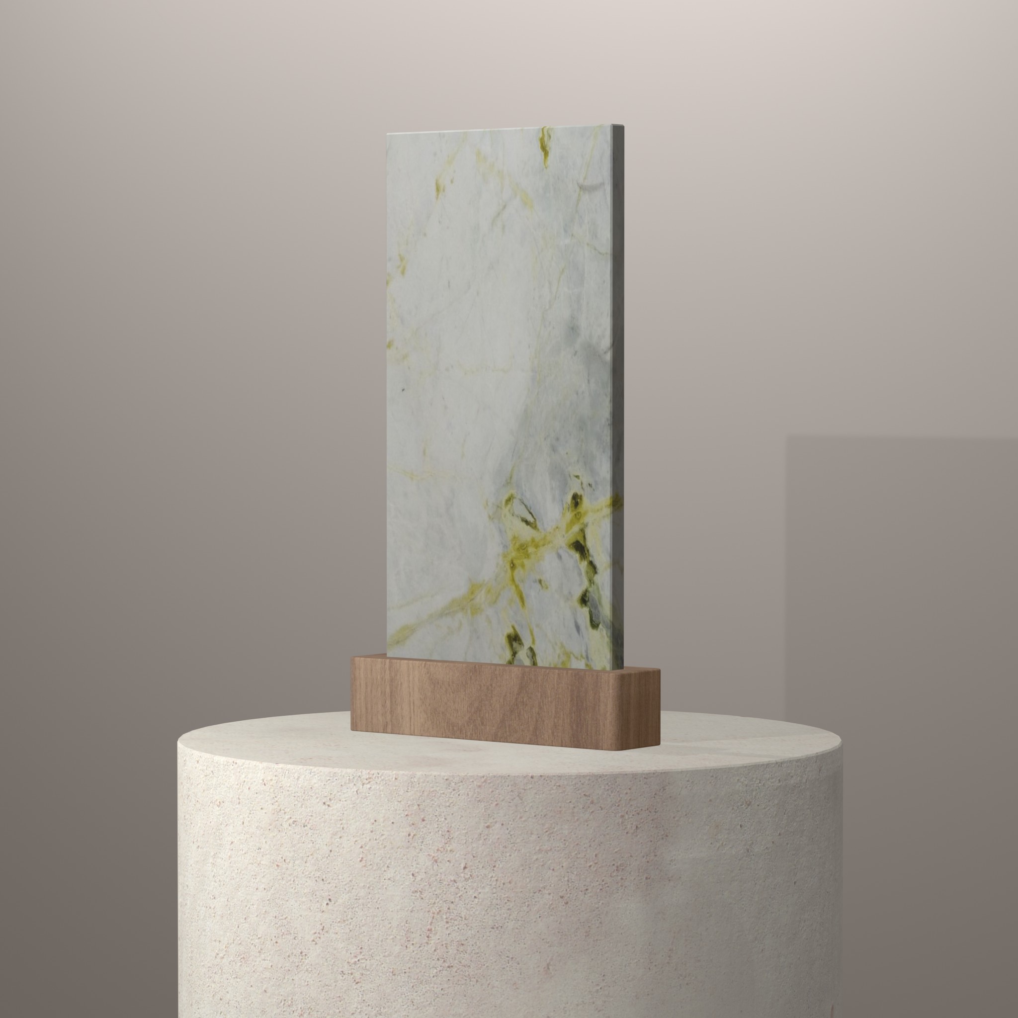 Rendu 3D du coloris Luminous en Marbre sur piédestal