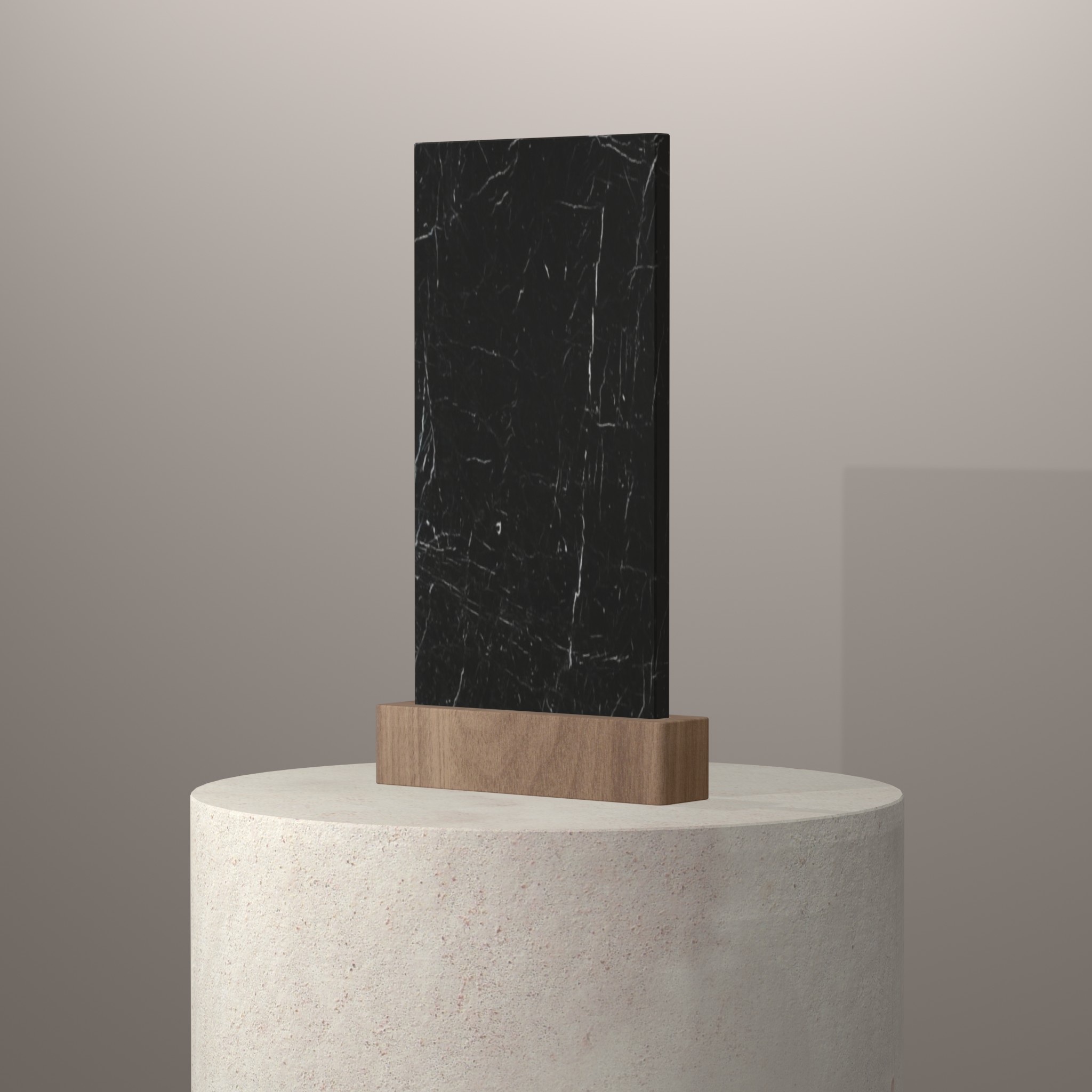 Rendu 3D du coloris Noir Marquina en Marbre sur piédestal