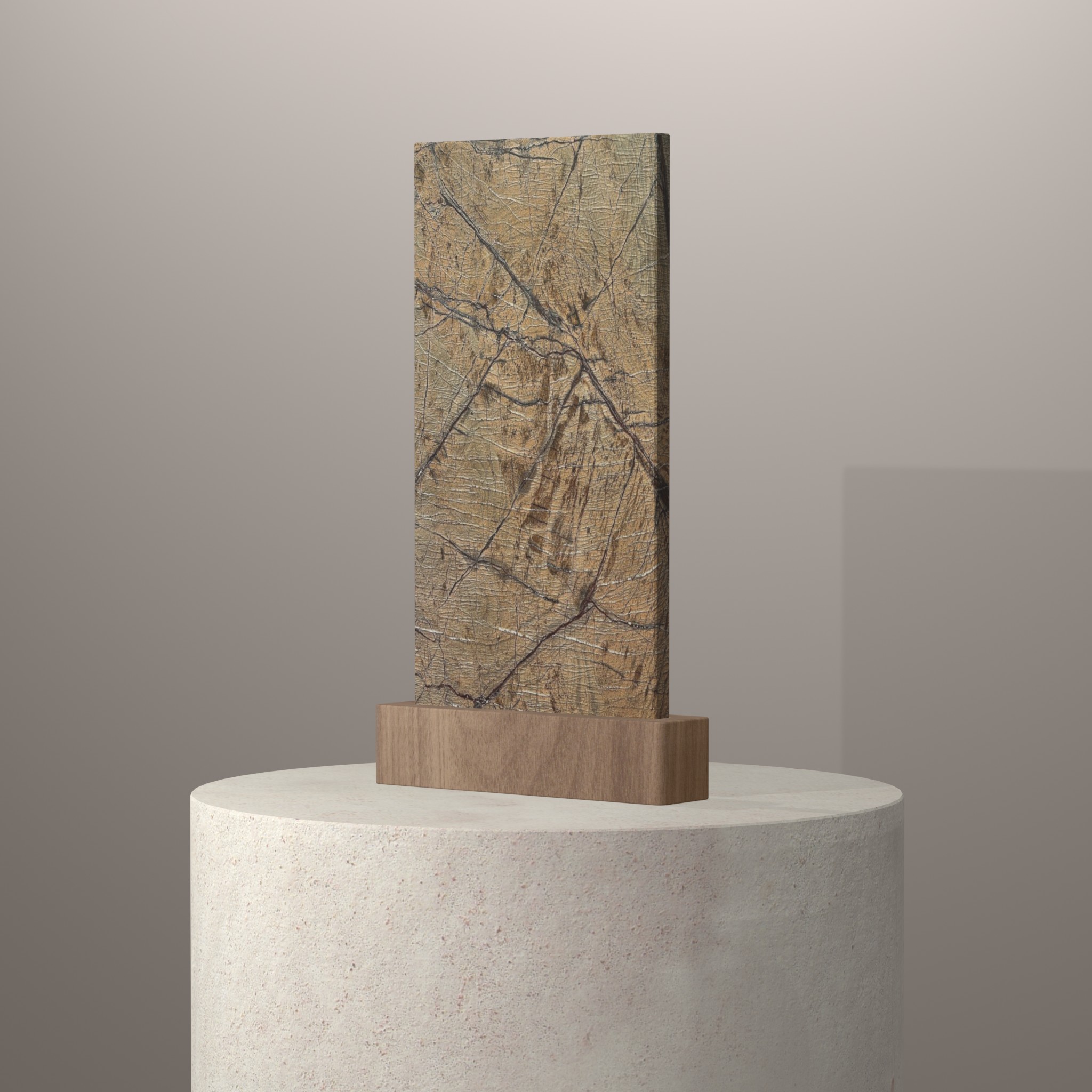 Rendu 3D du coloris Rain Forest Yellow en Marbre sur piédestal