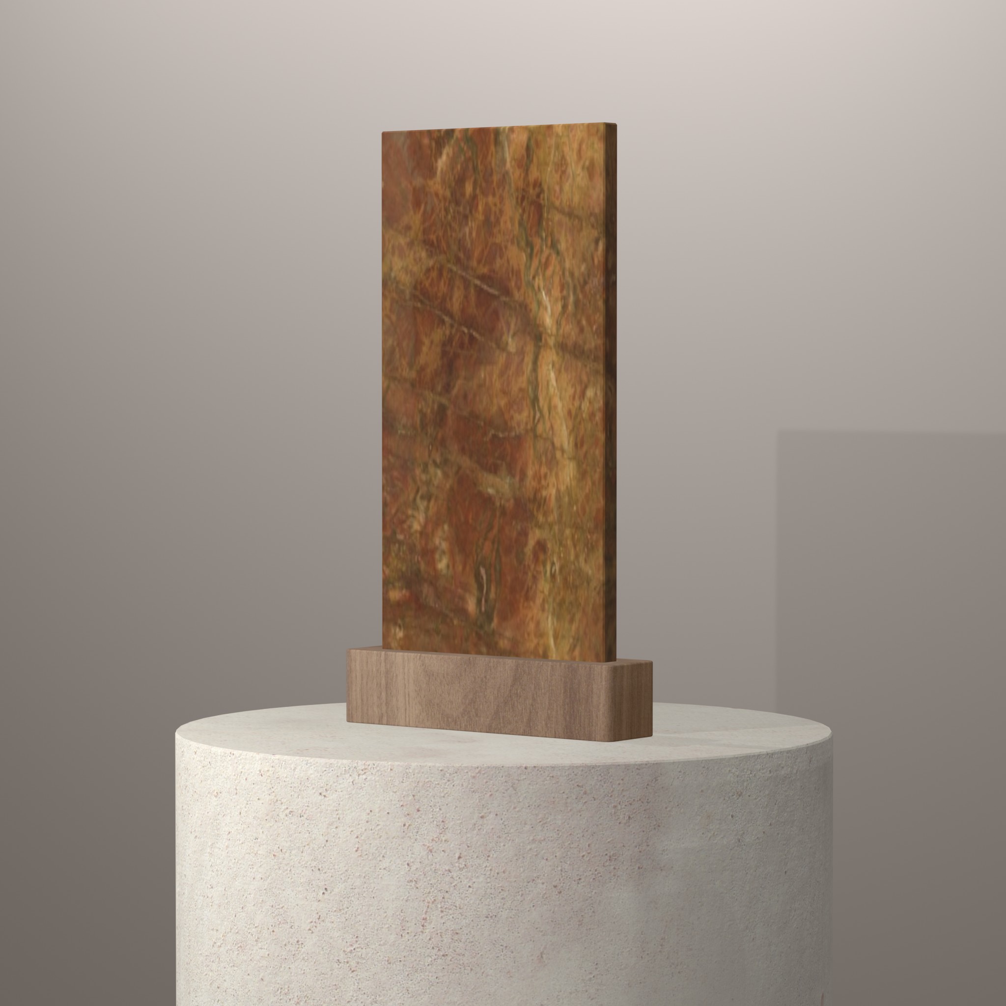 Rendu 3D du coloris Rosso Damasco en Marbre sur piédestal