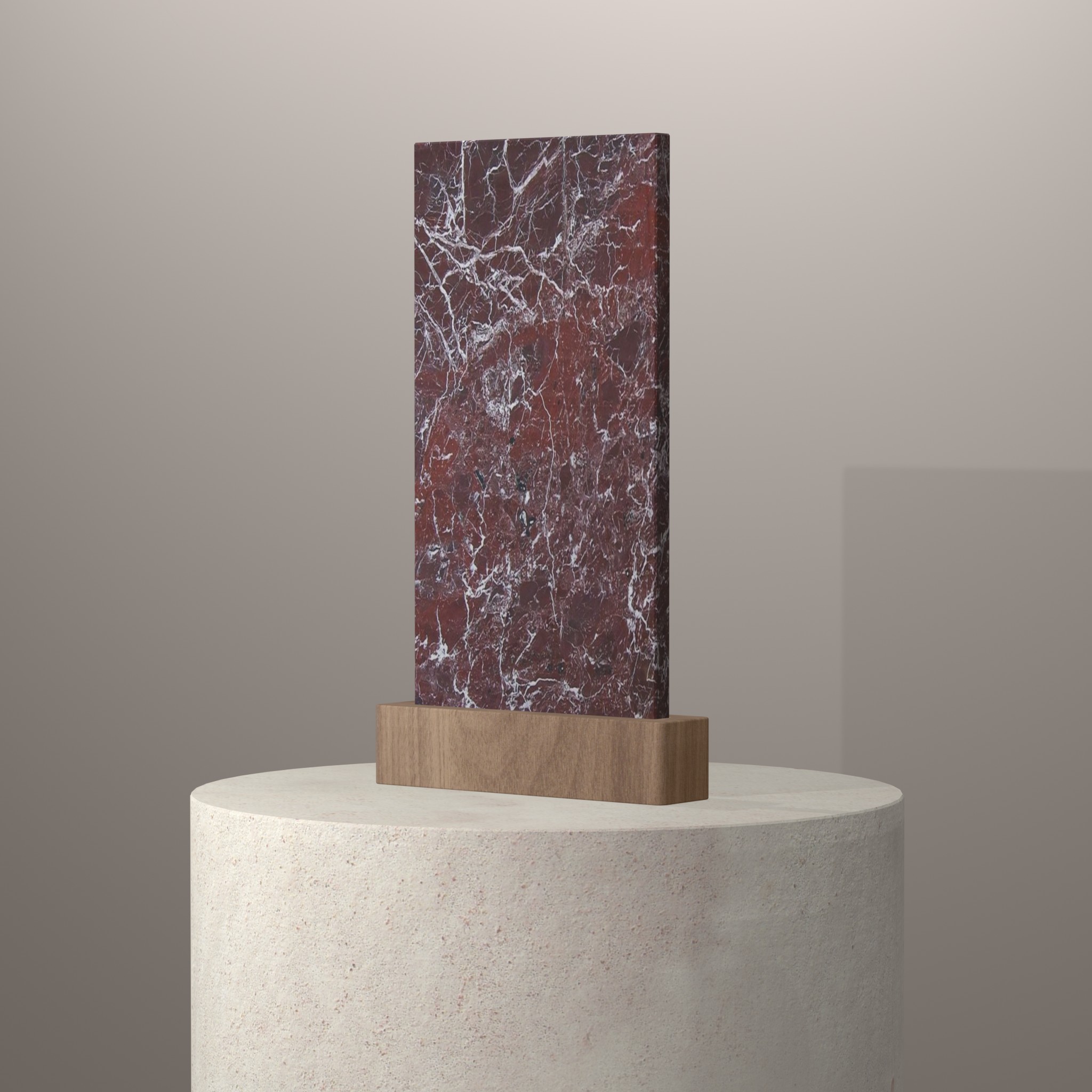 Rendu 3D du coloris Rosso Lepanto en Marbre sur piédestal