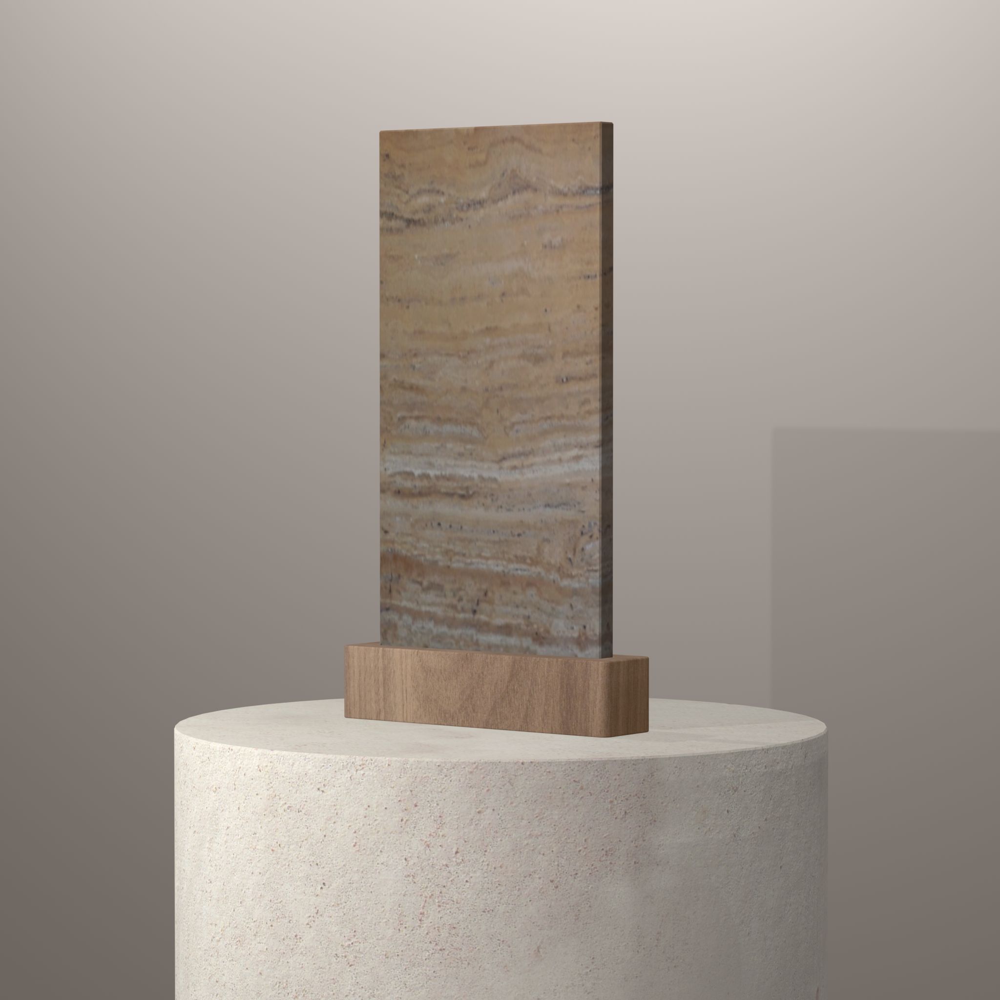 Rendu 3D du coloris Travertino Dourado | Resine transparente ou couleur en Marbre sur piédestal