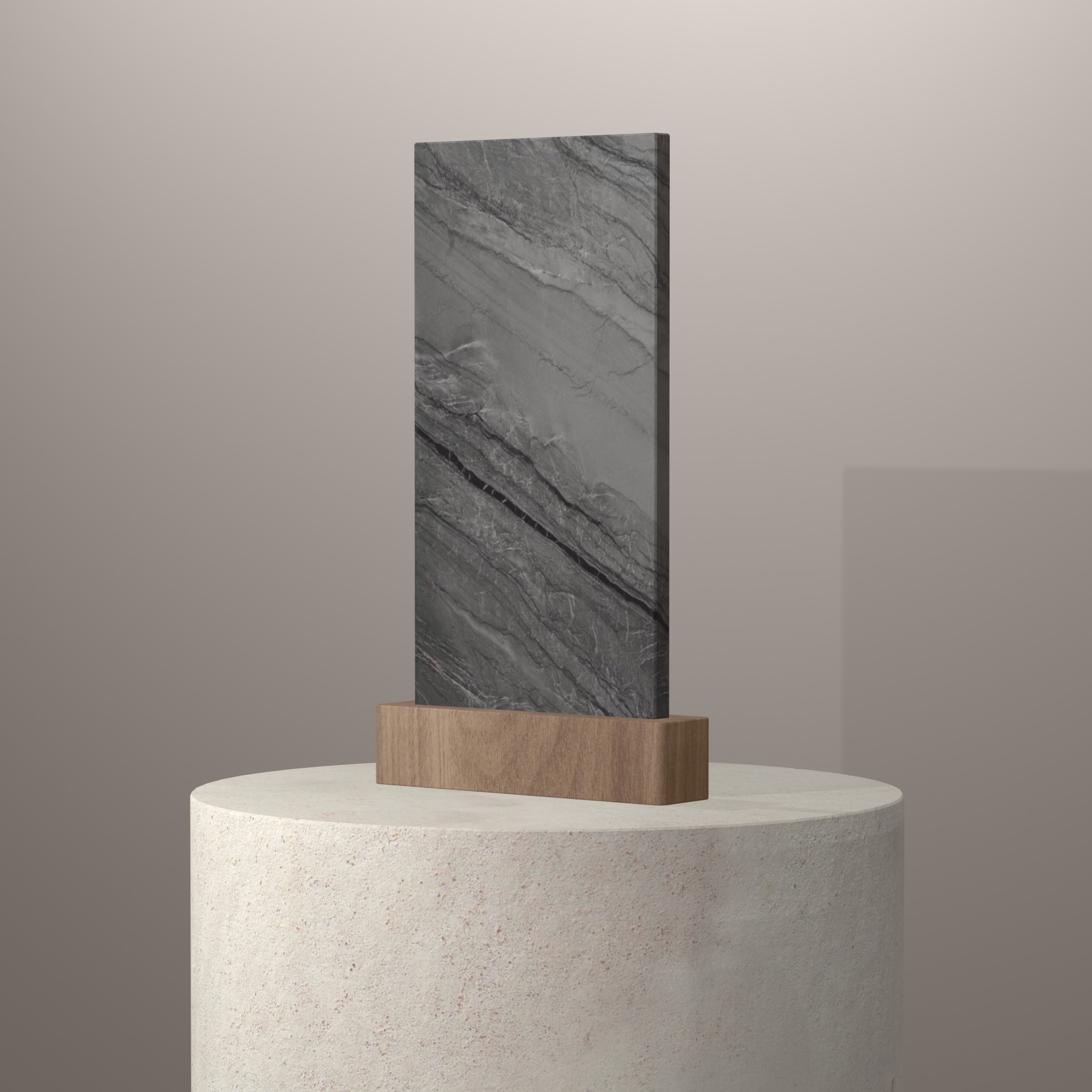 Rendu 3D du coloris Platino en Quartzite Sensa sur piédestal