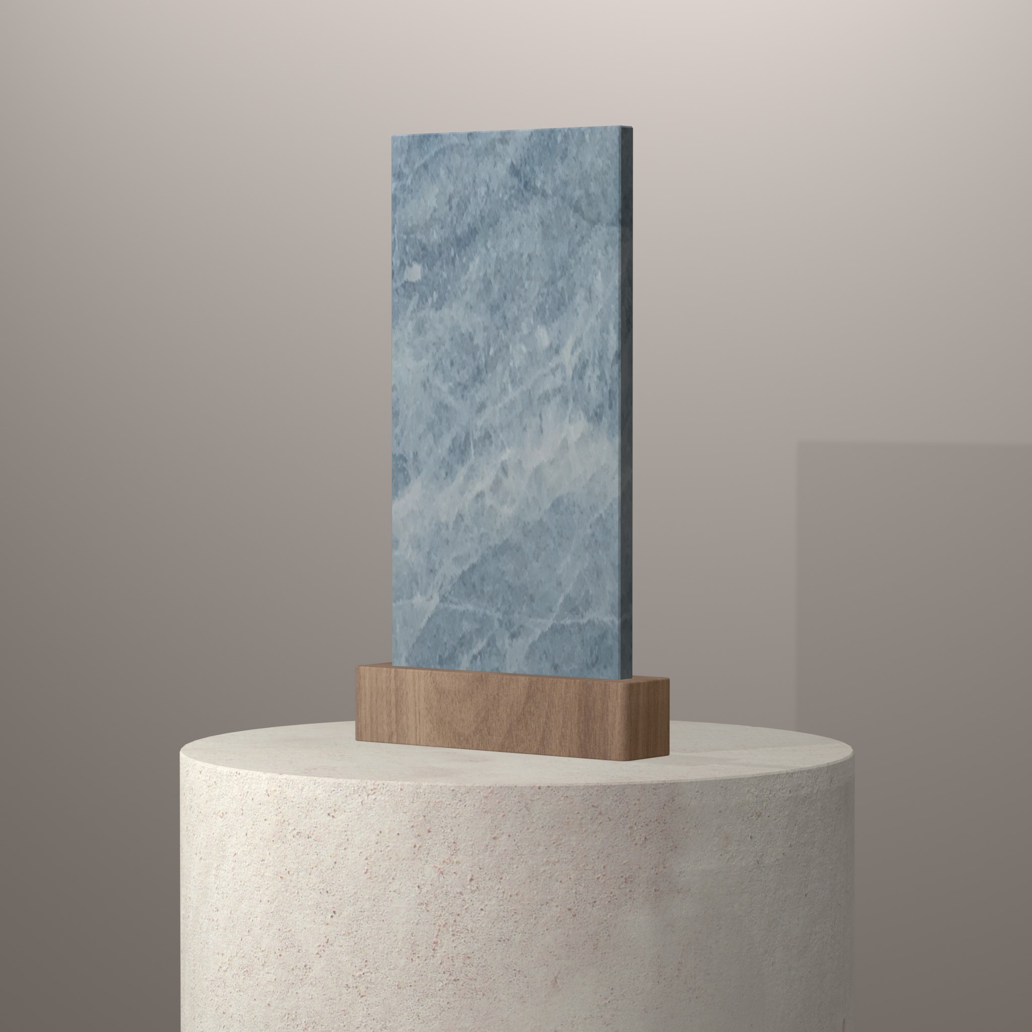 Rendu 3D du coloris Blue Imperador sur piédestal