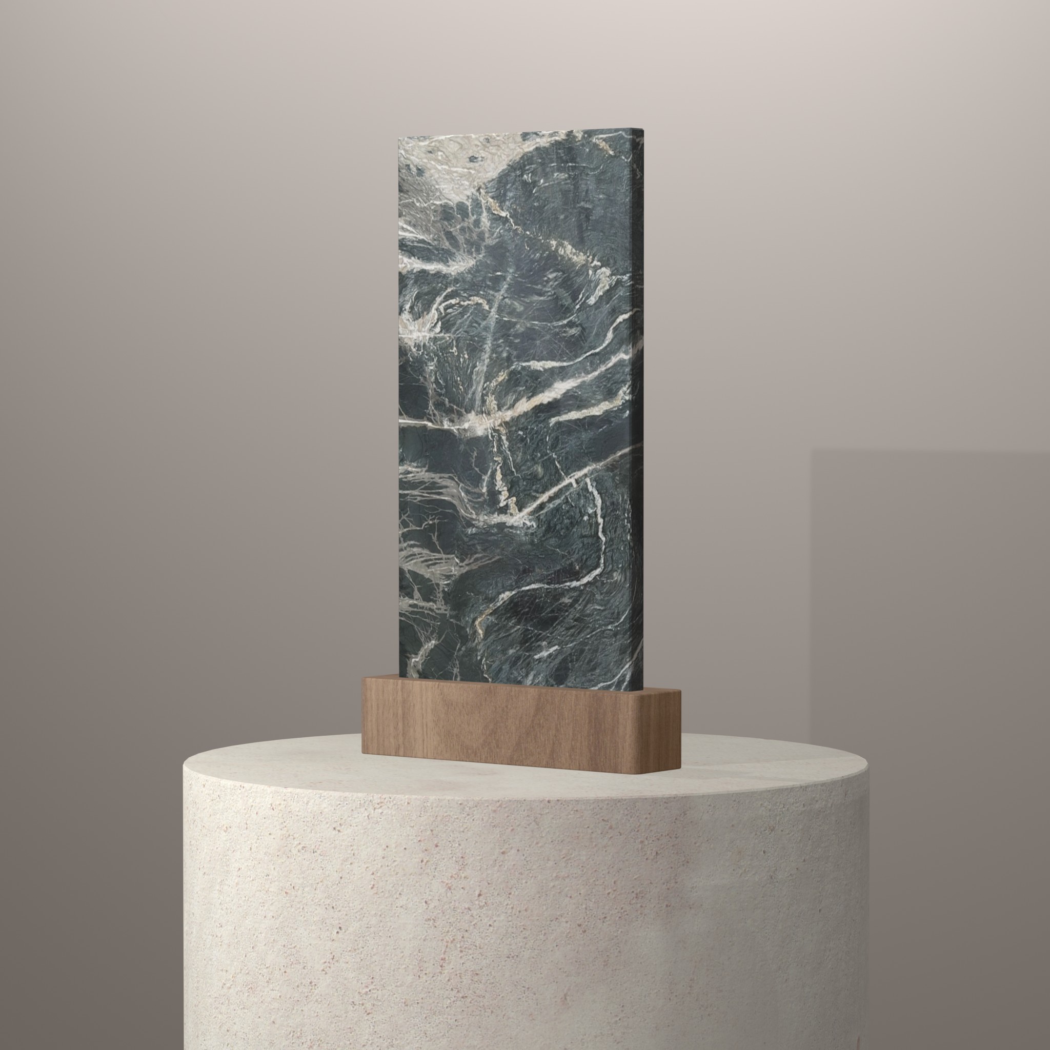Rendu 3D du coloris Camouflage en Quartzite Texta sur piédestal