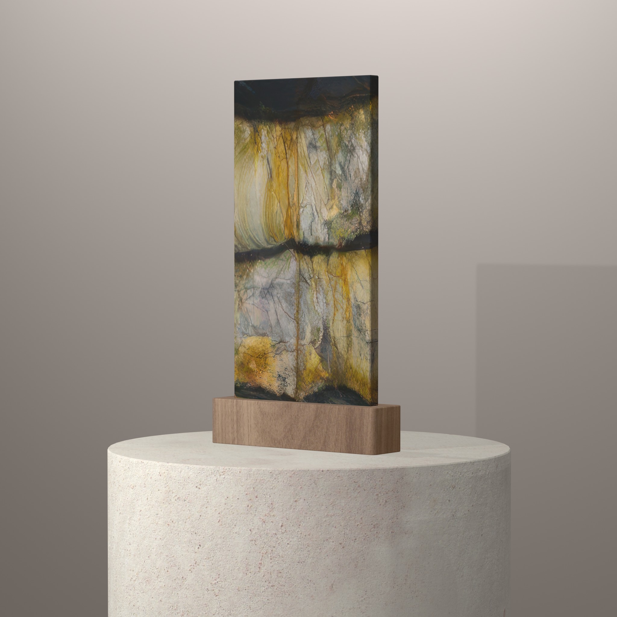Rendu 3D du coloris Gris Bee en Quartzite Texta sur piédestal