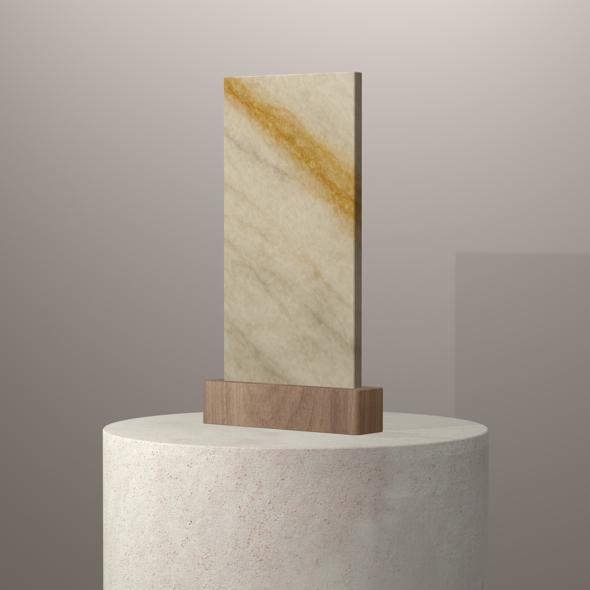Rendu 3D du coloris Sea Pearl en Quartzite Texta sur piédestal
