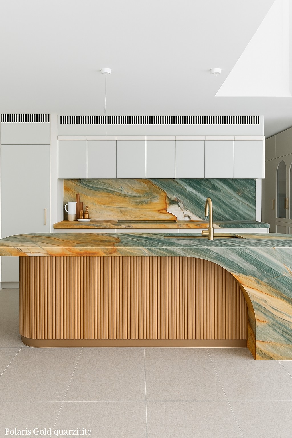 Réalisation n°1 du plan de travail Polaris Gold en Quartzite Texta