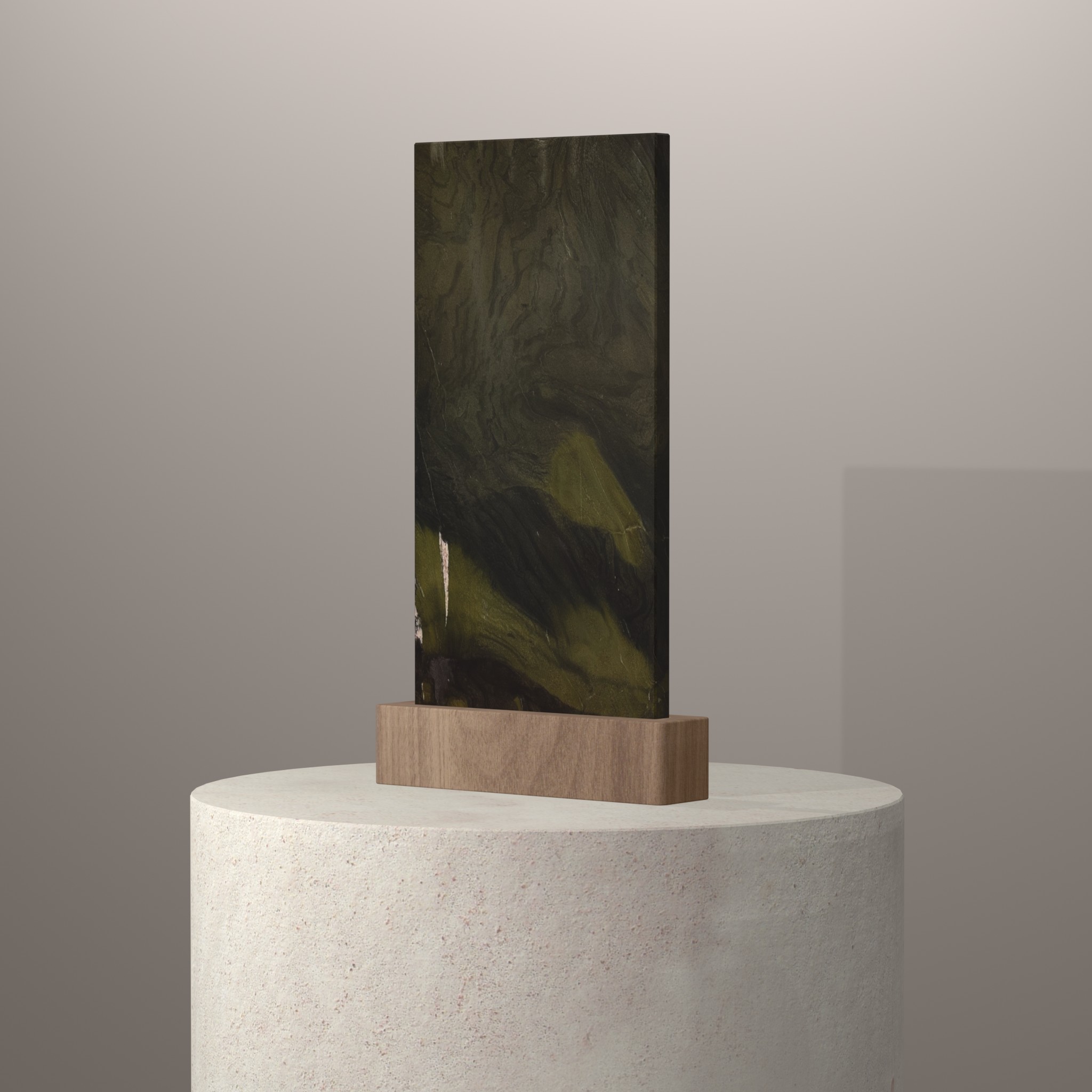 Rendu 3D du coloris Avocado en Quartzite sur piédestal
