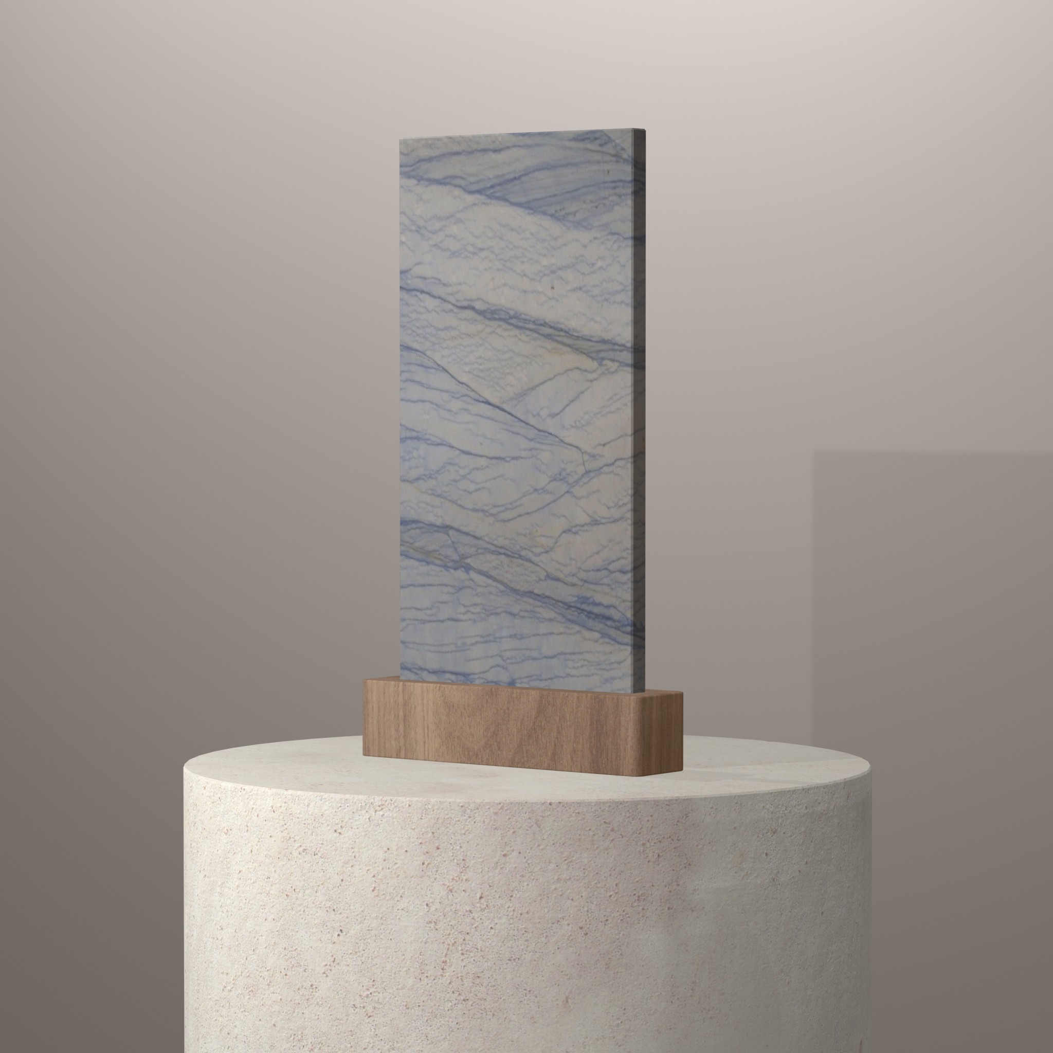 Rendu 3D du coloris Bleu Macaubas en Quartzite sur piédestal