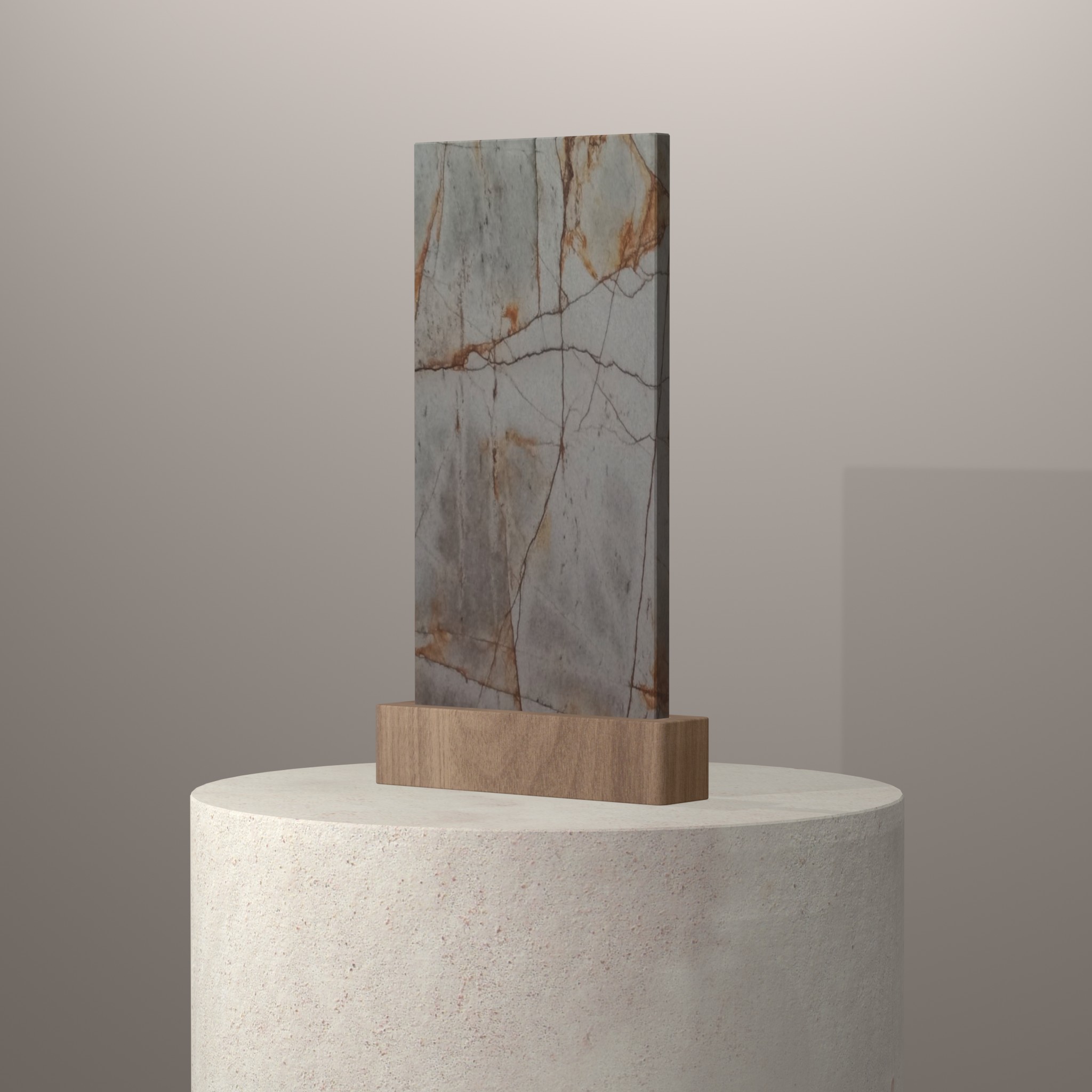 Rendu 3D du coloris Cristal Corten en Quartzite sur piédestal