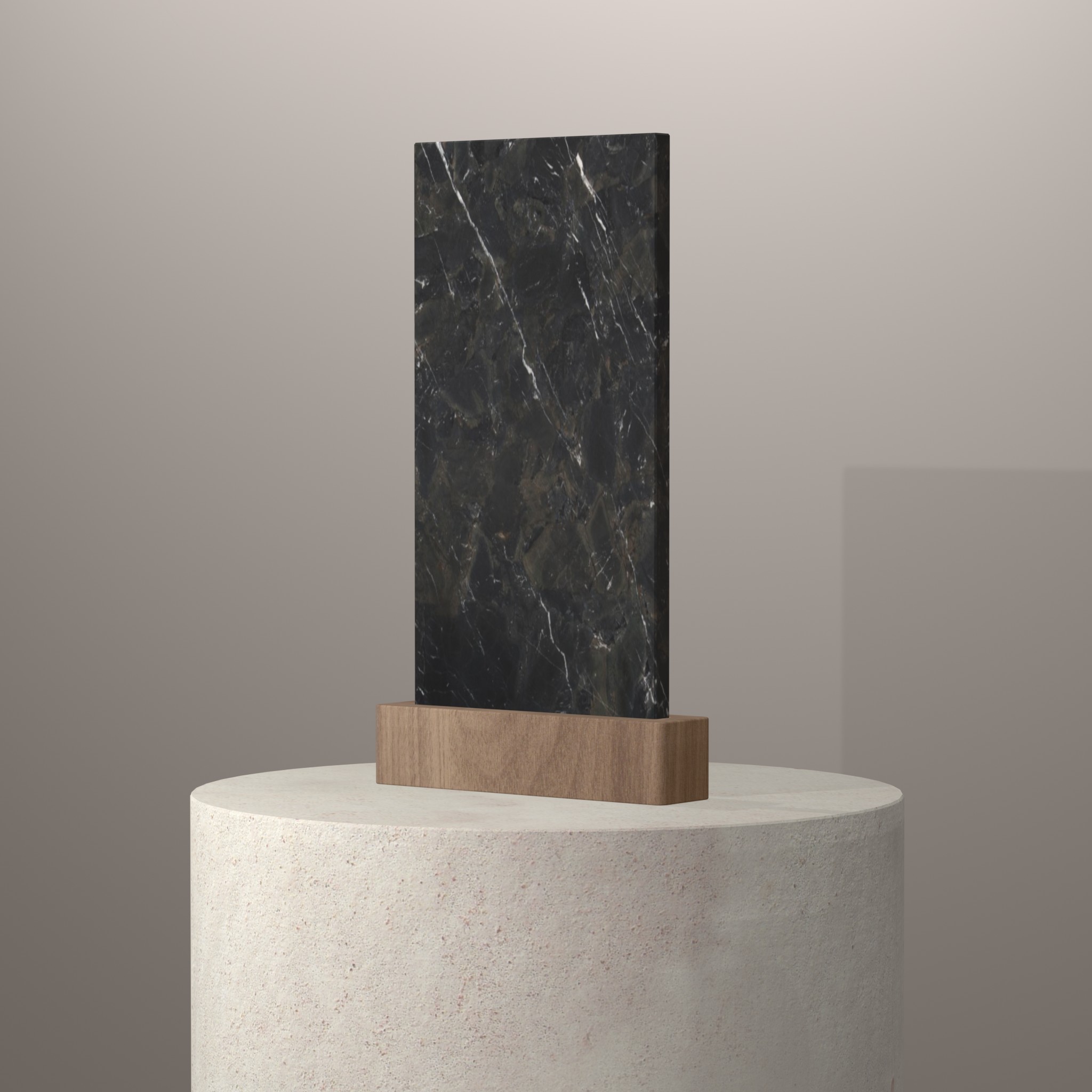 Rendu 3D du coloris Infinity Brown en Quartzite sur piédestal