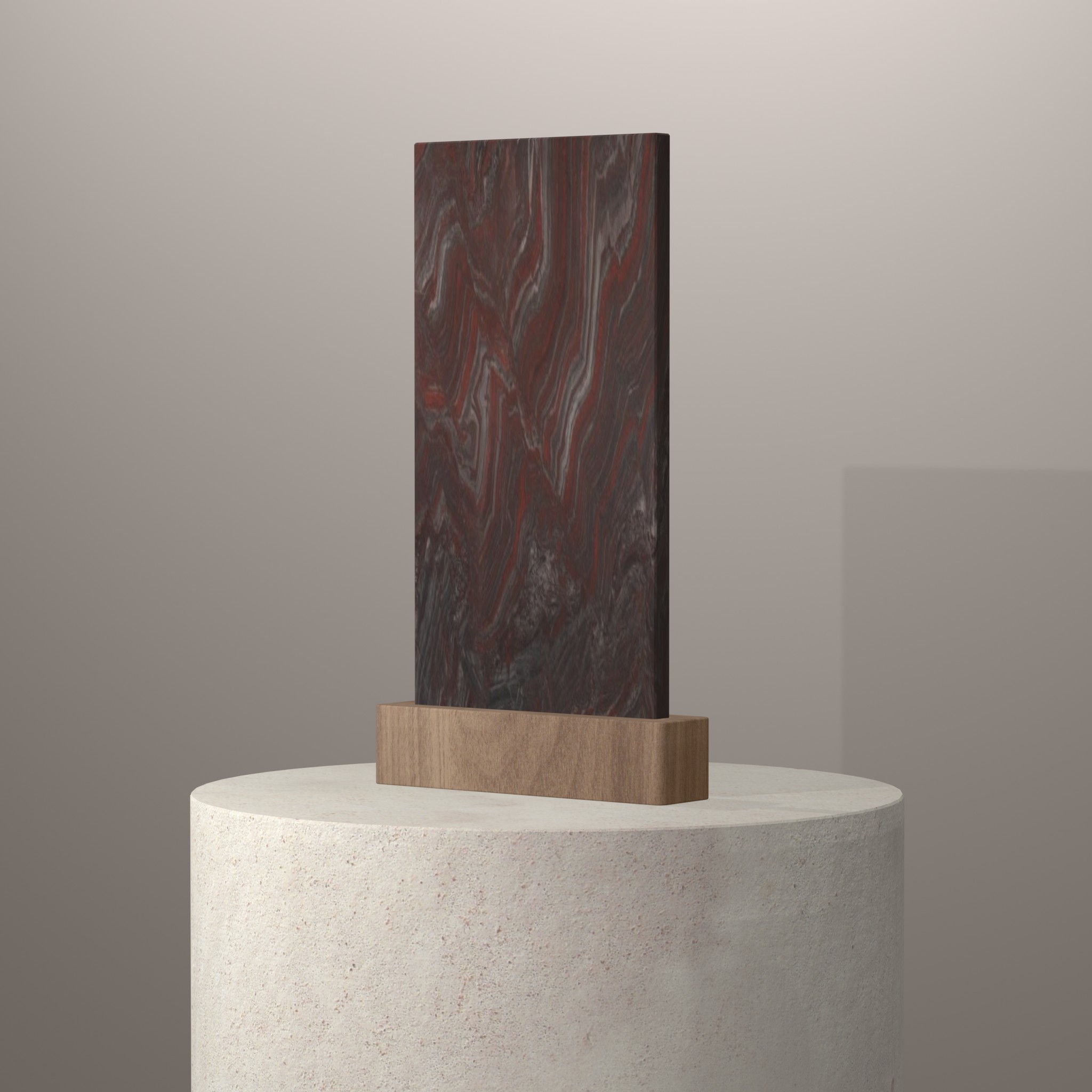 Rendu 3D du coloris Iron Red en Quartzite sur piédestal