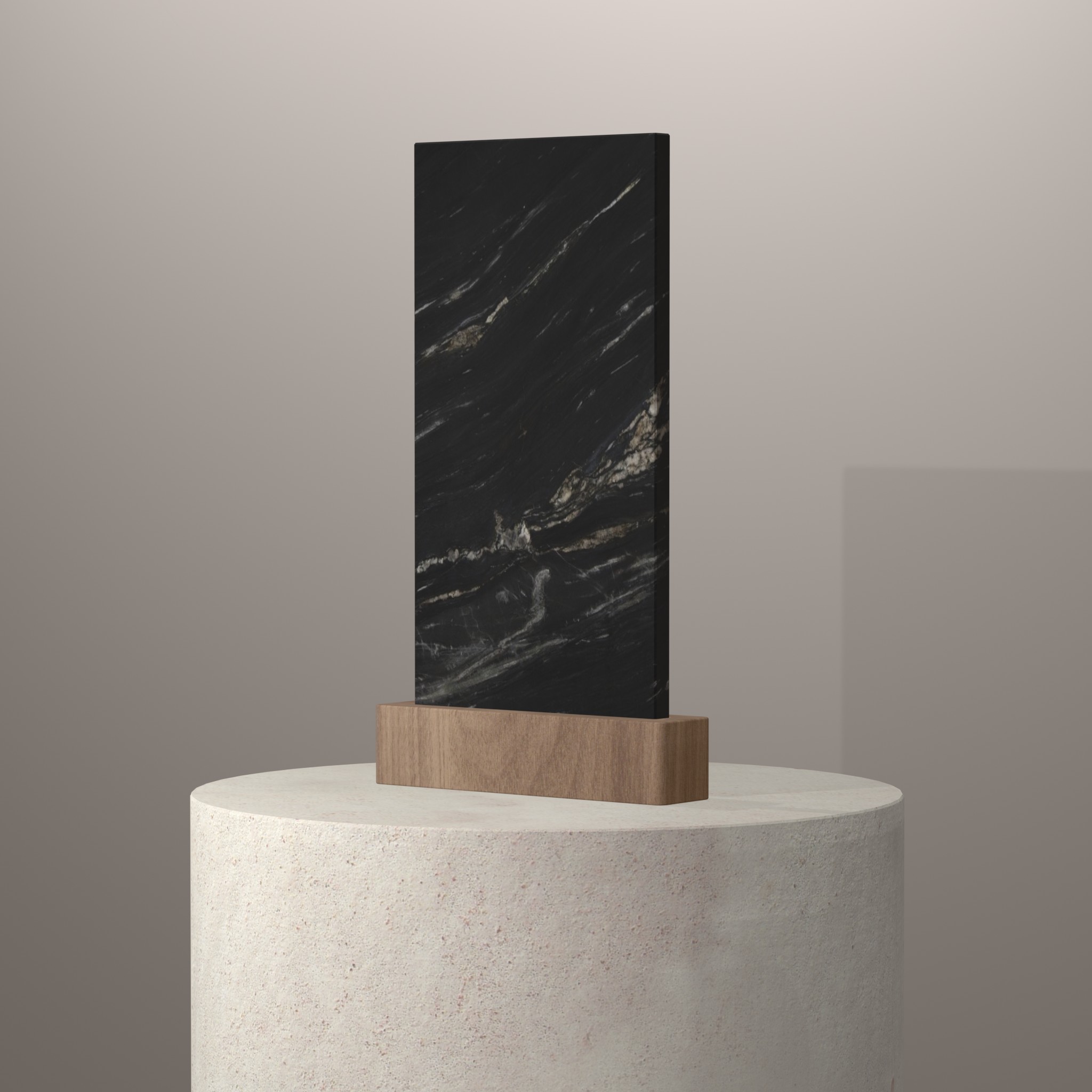 Rendu 3D du coloris Kuroca en Quartzite sur piédestal