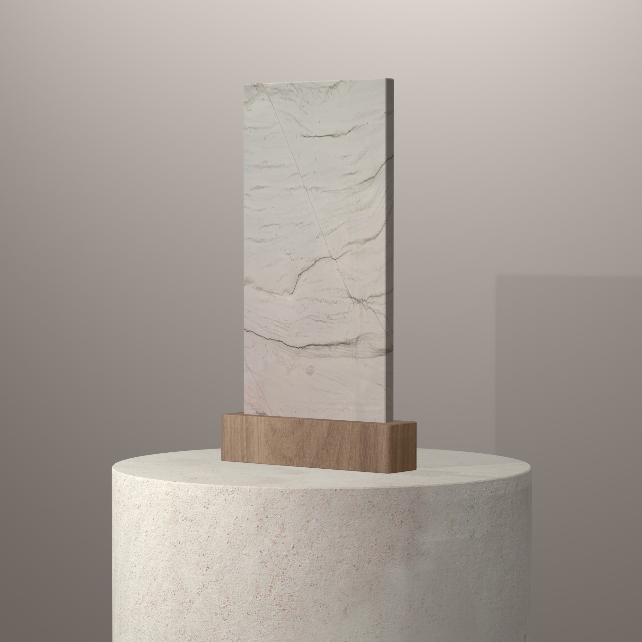 Rendu 3D du coloris Mont Blanc en Quartzite sur piédestal