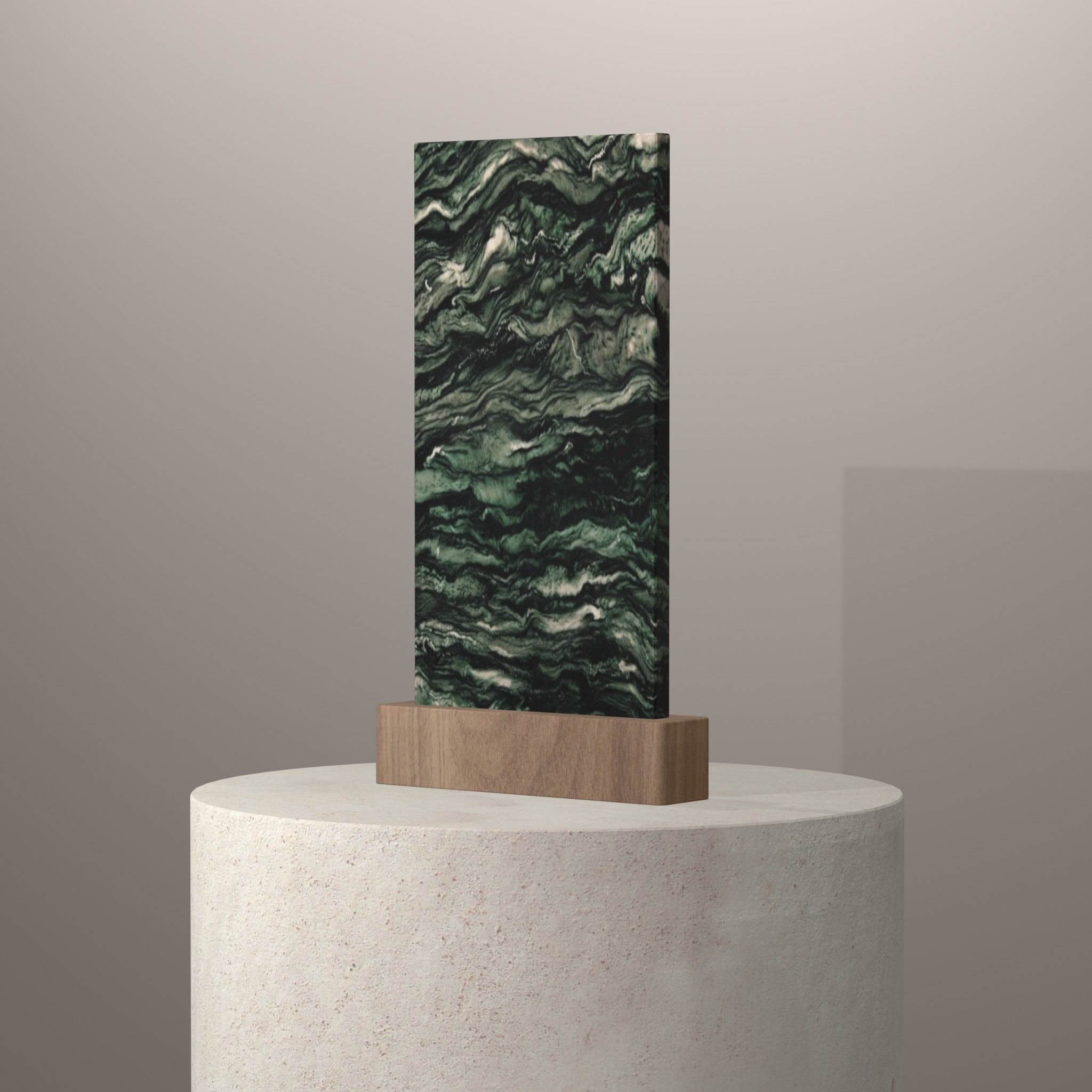 Rendu 3D du coloris Verde Lapponia en Quartzite sur piédestal
