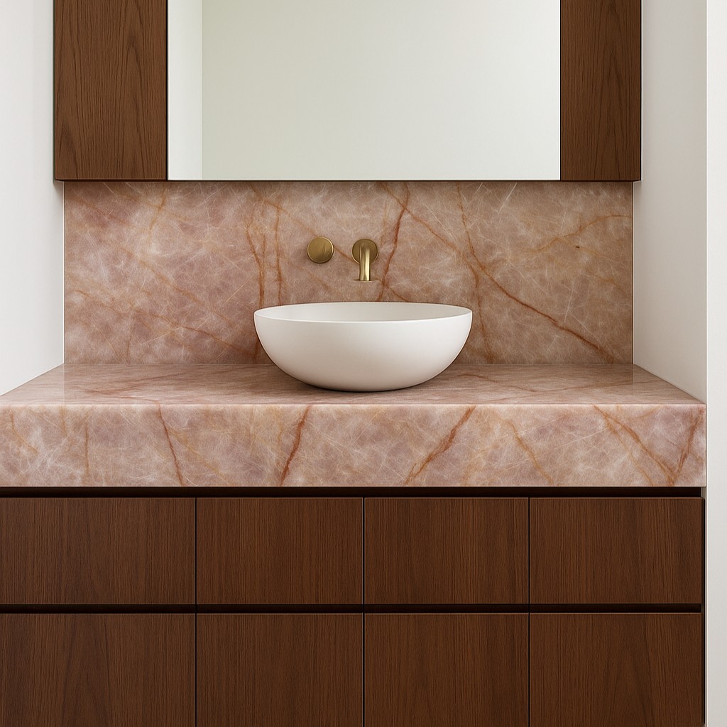 Réalisation n°2 du plan de travail Cristal Pink en Quartzite