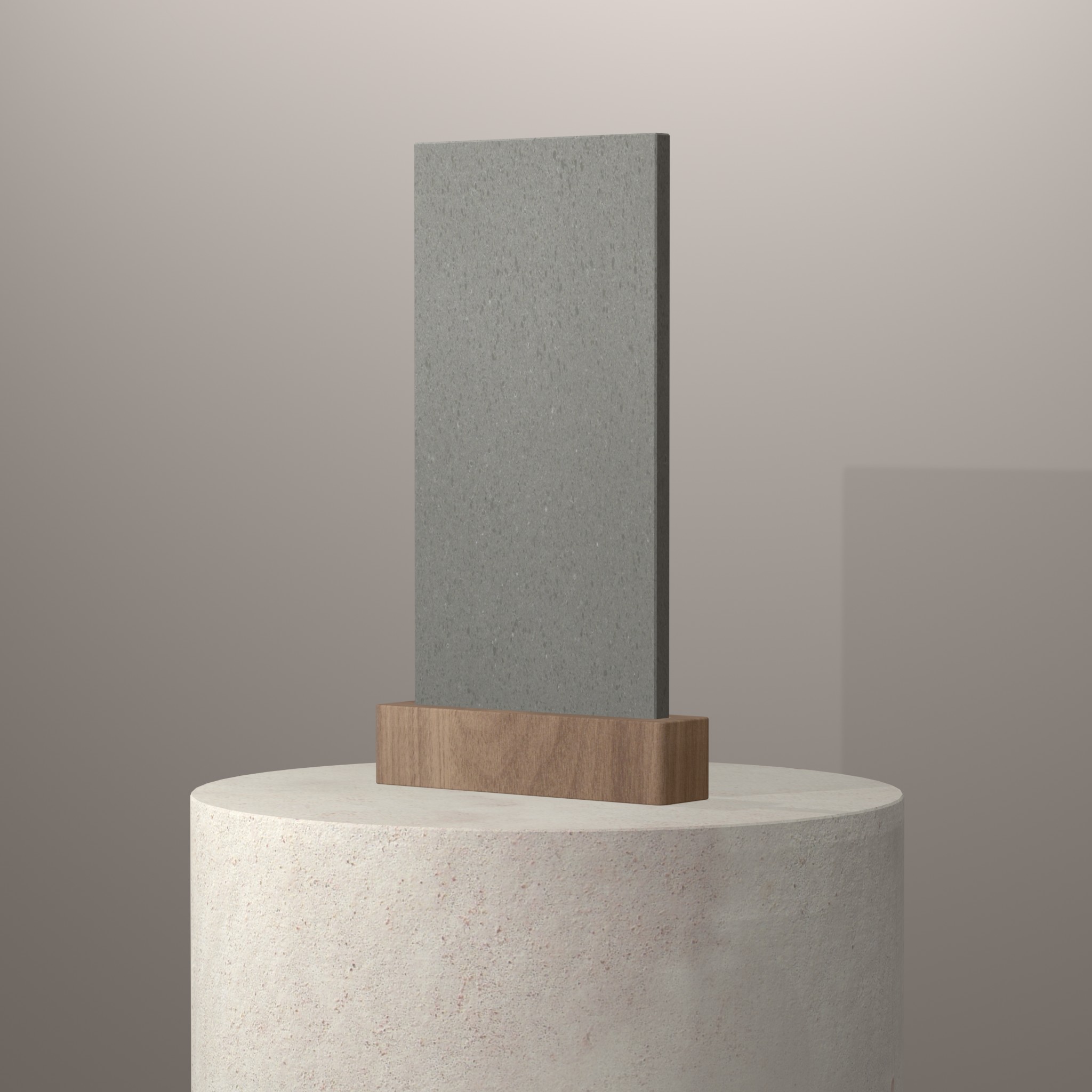 Rendu 3D du coloris Athos en Pierre Recyclee Mstone sur piédestal