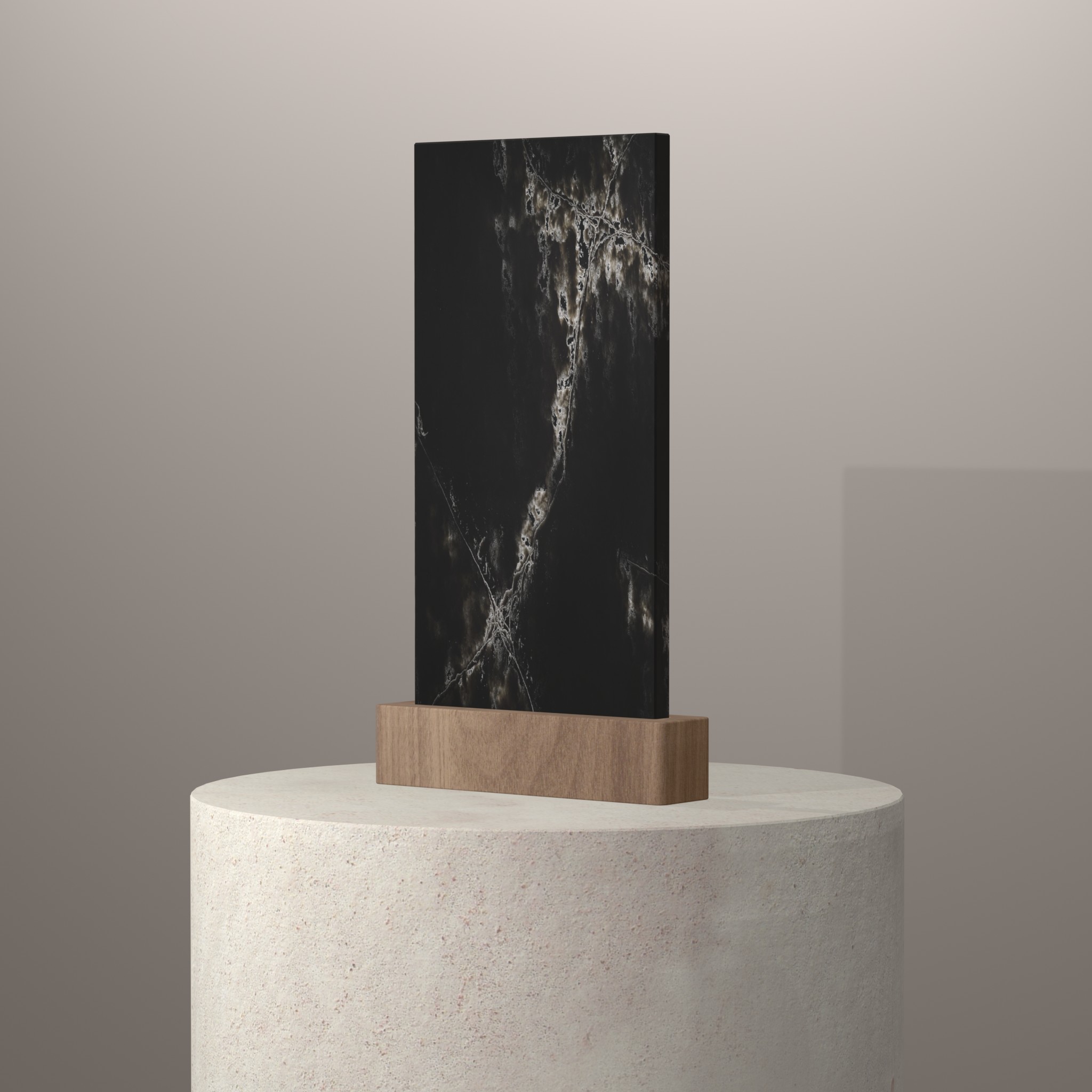 Rendu 3D du coloris Ice Black en Quartz Compac sur piédestal