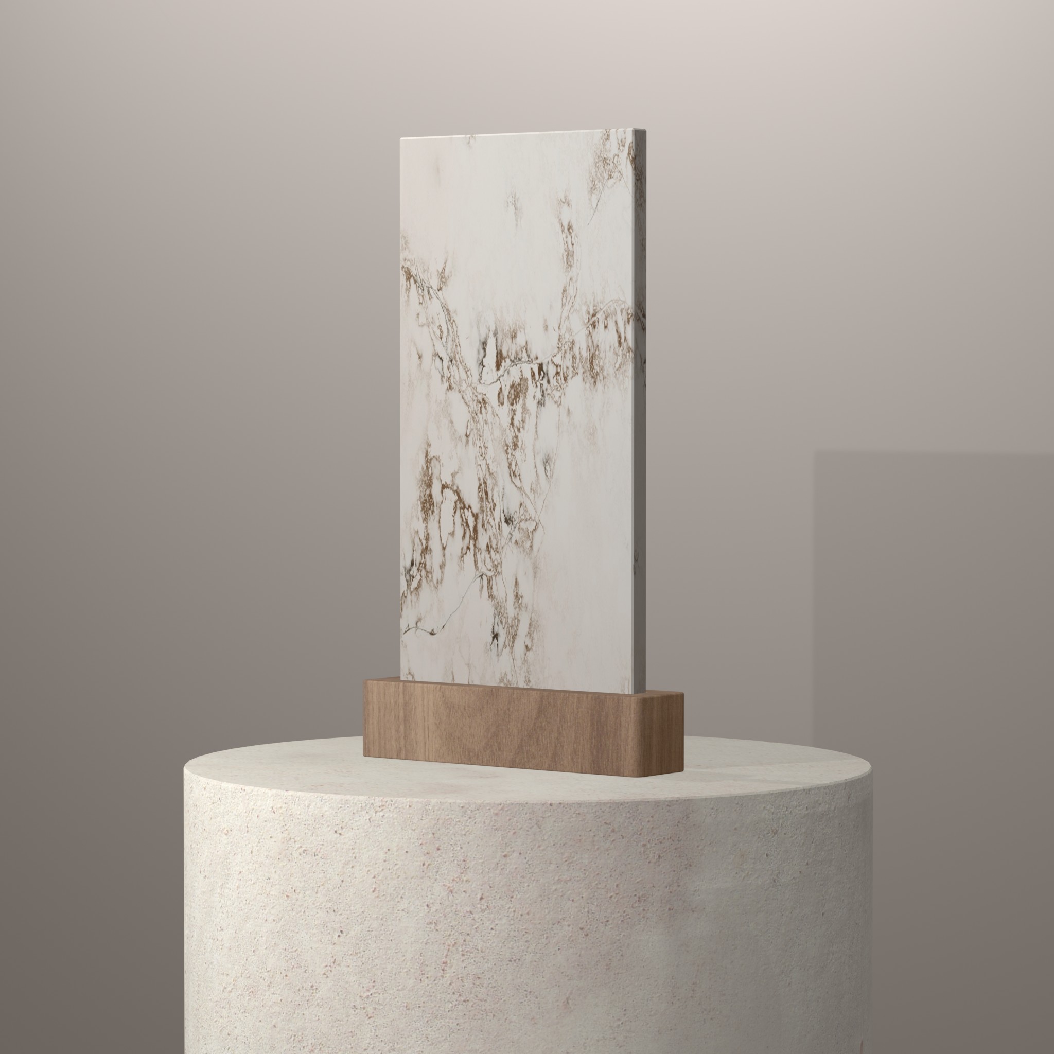 Rendu 3D du coloris Ice Gold en Quartz Compac sur piédestal