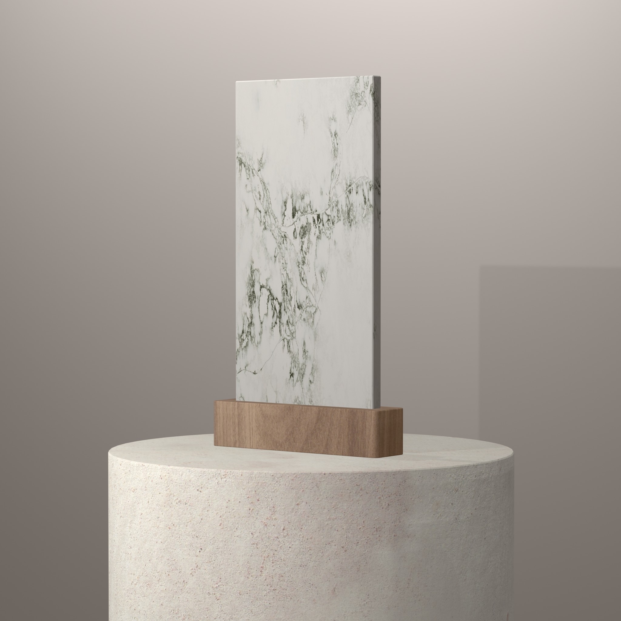 Rendu 3D du coloris Ice Green en Quartz Compac sur piédestal