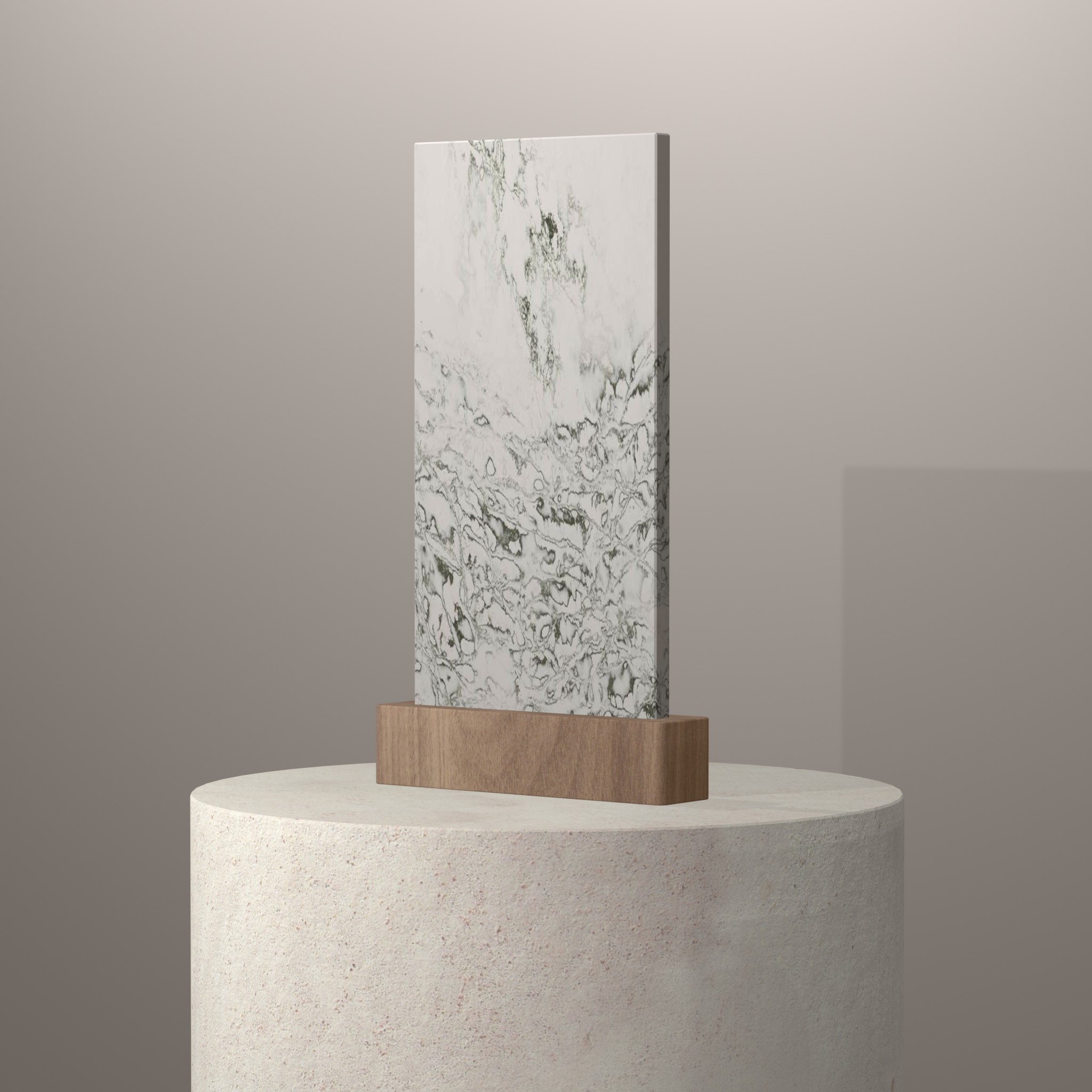 Rendu 3D du coloris Ice Max Green en Quartz Compac sur piédestal