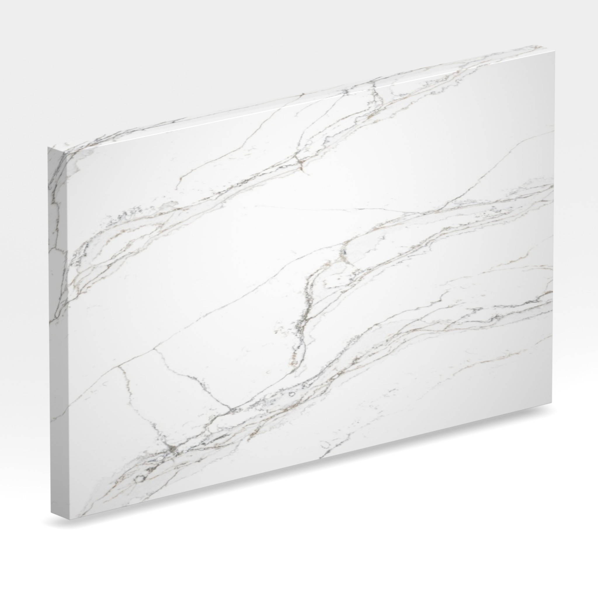 Rendu 3D de la tranche du coloris Unique Calacatta Macchia Vecchia en Quartz Compac