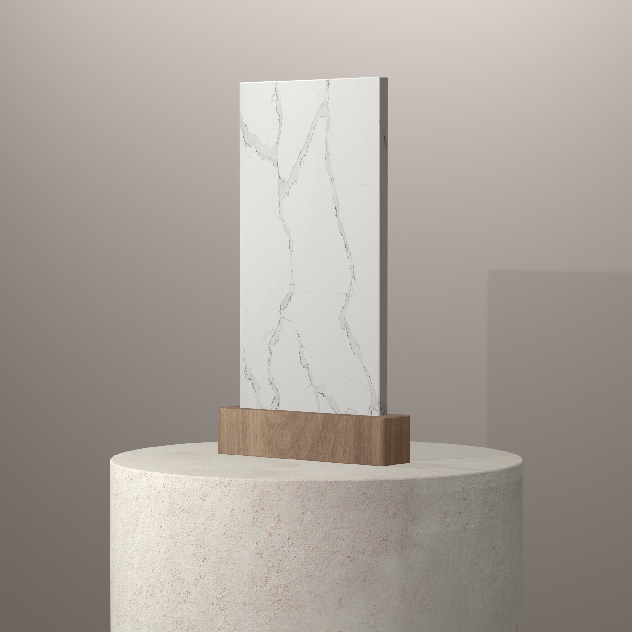 Rendu 3D du coloris Unique Statuário sur piédestal