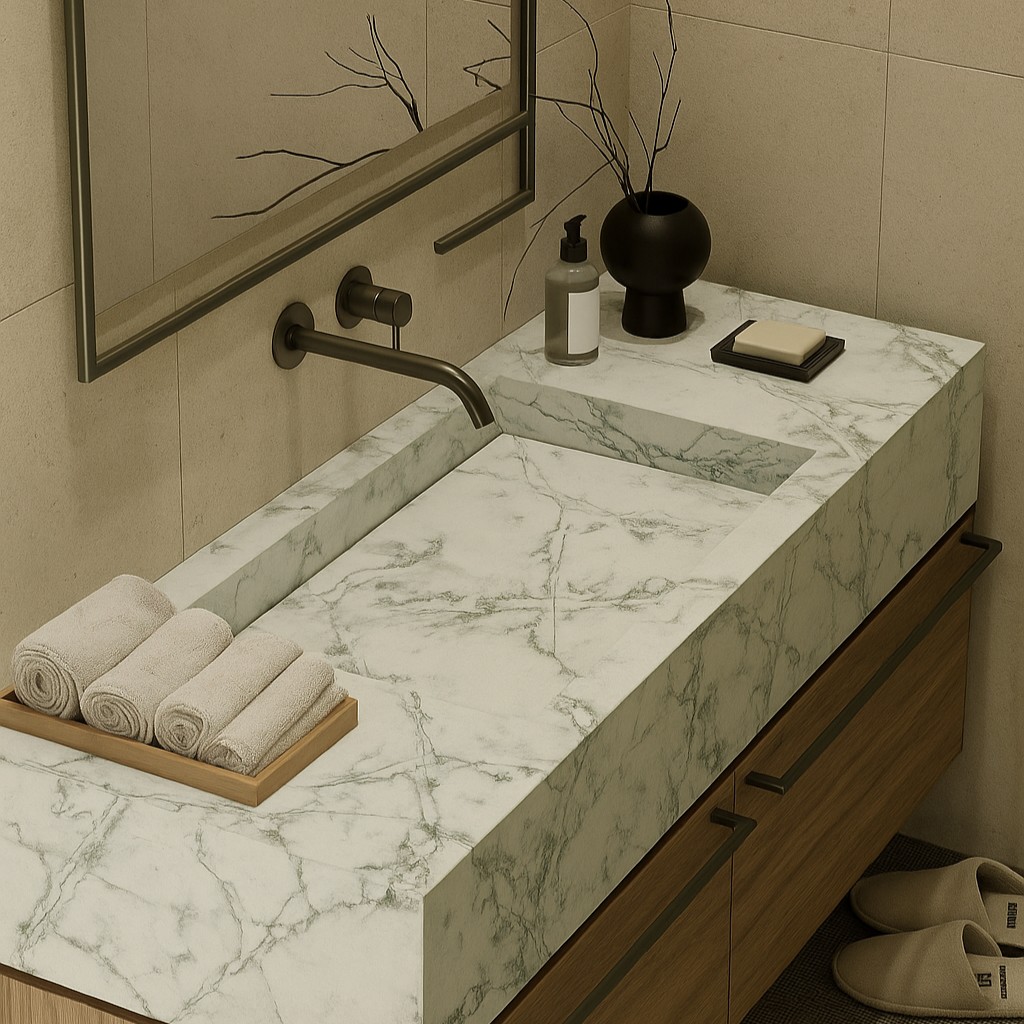 Réalisation n°3 du plan de travail Ice Green en Quartz Compac