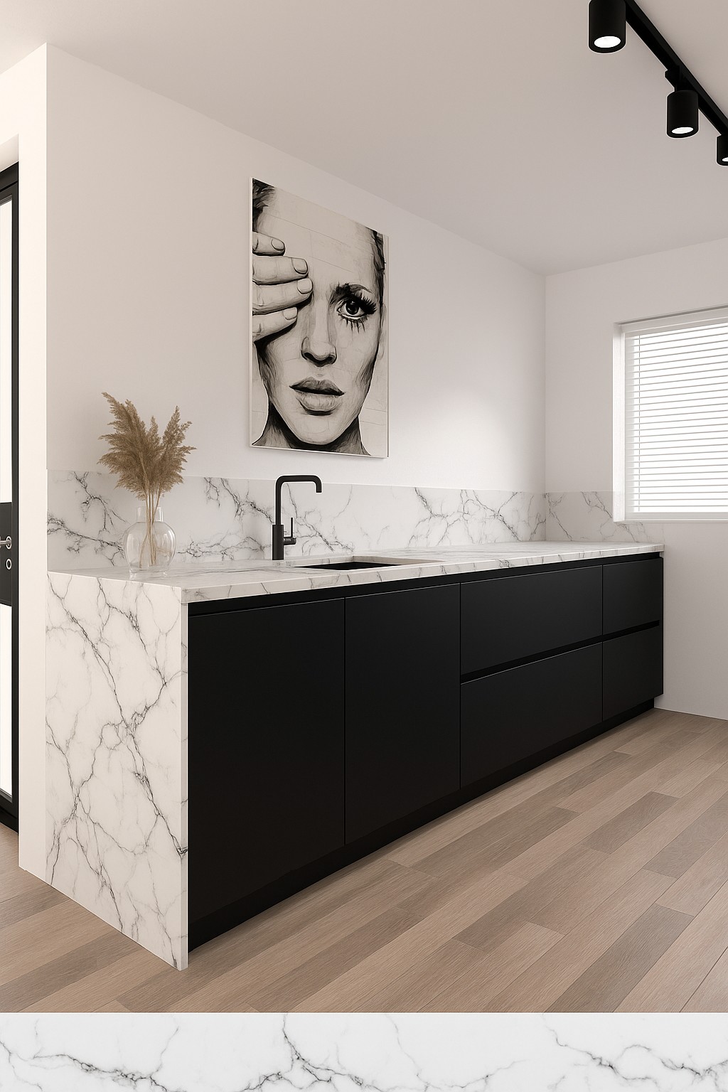 Réalisation n°2 du plan de travail Ice Ink en Quartz Compac