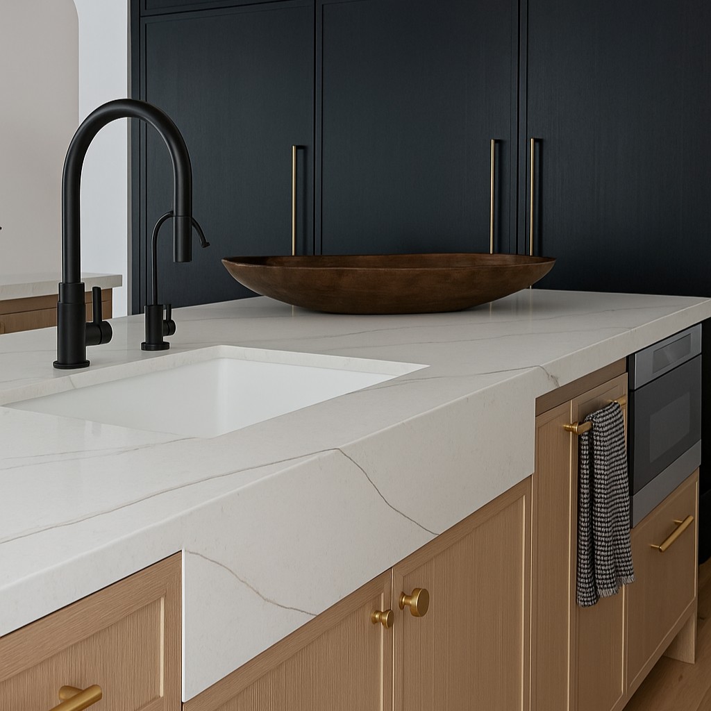 Réalisation n°1 du plan de travail Luxury Vagli Oro en Quartz Compac