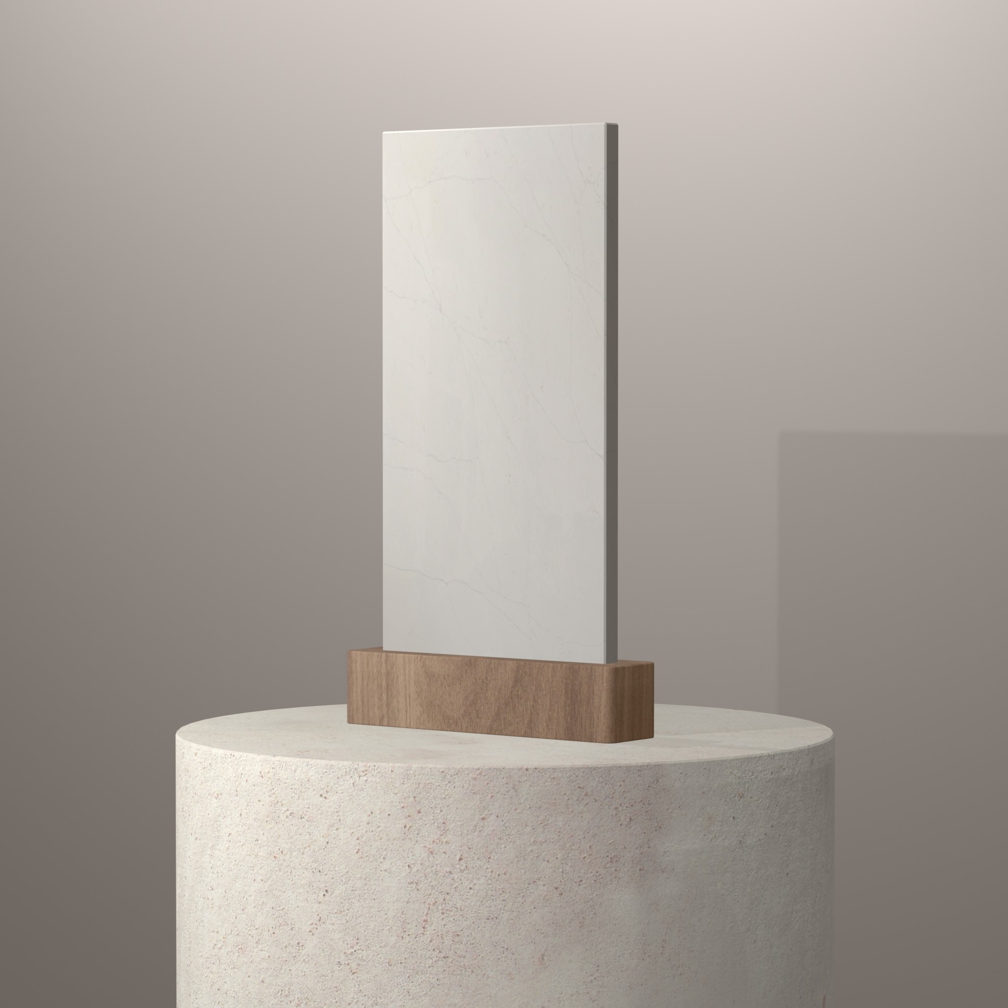Rendu 3D du coloris Calacatta Attera en Quartz Mstone sur piédestal