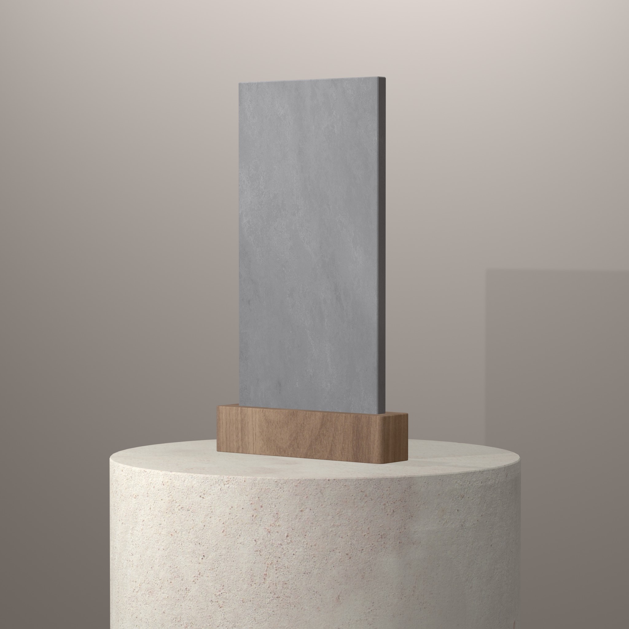 Rendu 3D du coloris Concrete Cloud sablé en Quartz Mstone sur piédestal