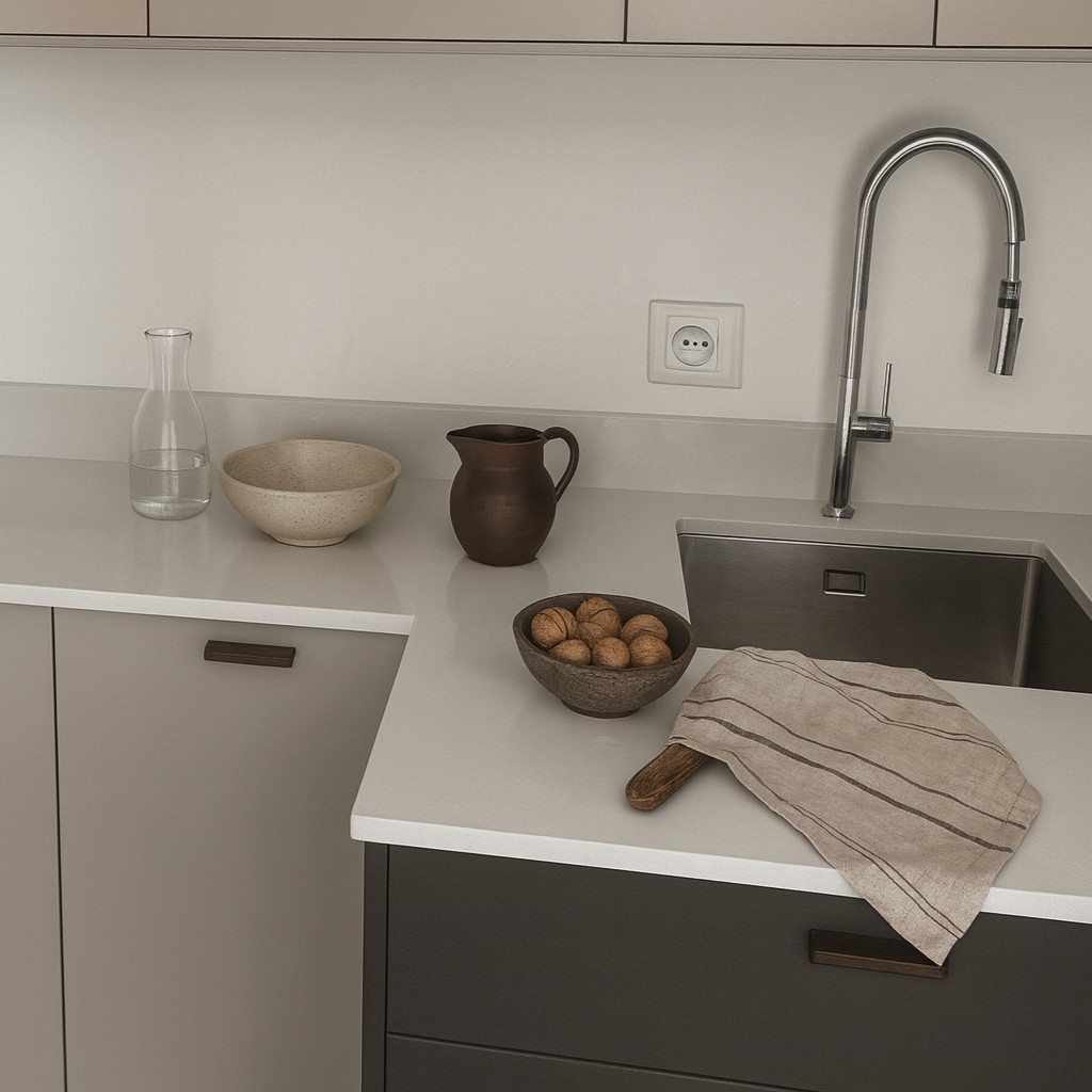 Réalisation n°1 du plan de travail Bianco Artico en Quartz Mstone