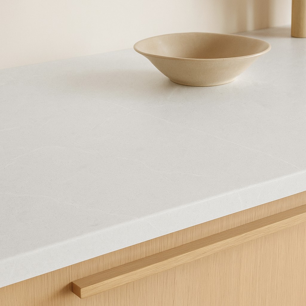 Réalisation n°3 du plan de travail Bianco Artico en Quartz Mstone