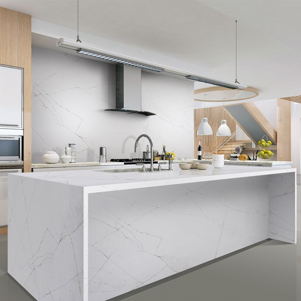Réalisation n°1 du plan de travail Calacatta Oro Statuario en Quartz Mstone