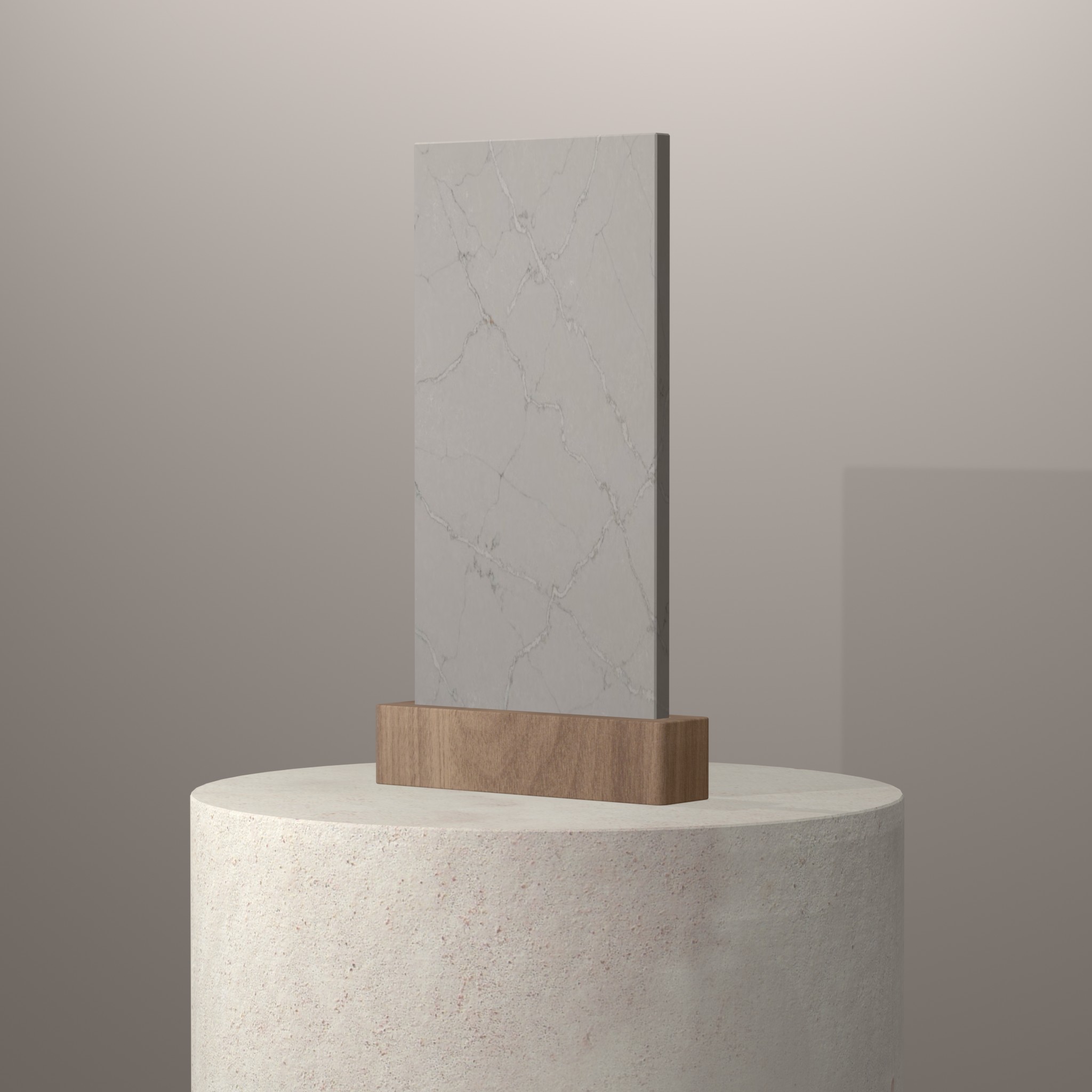 Rendu 3D du coloris Victorian Silver en Quartz Silestone sur piédestal
