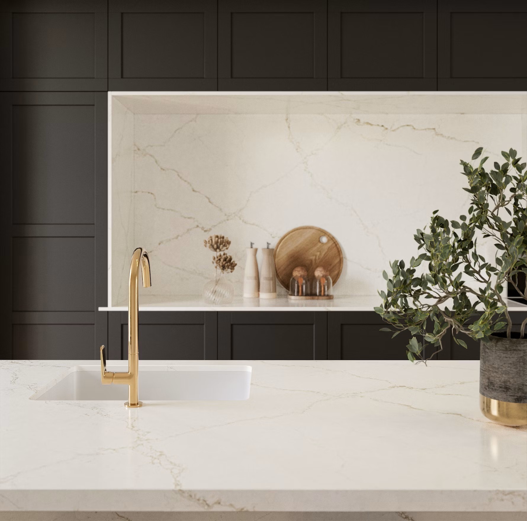 Réalisation n°6 du plan de travail Blanc Élysée en Quartz Silestone