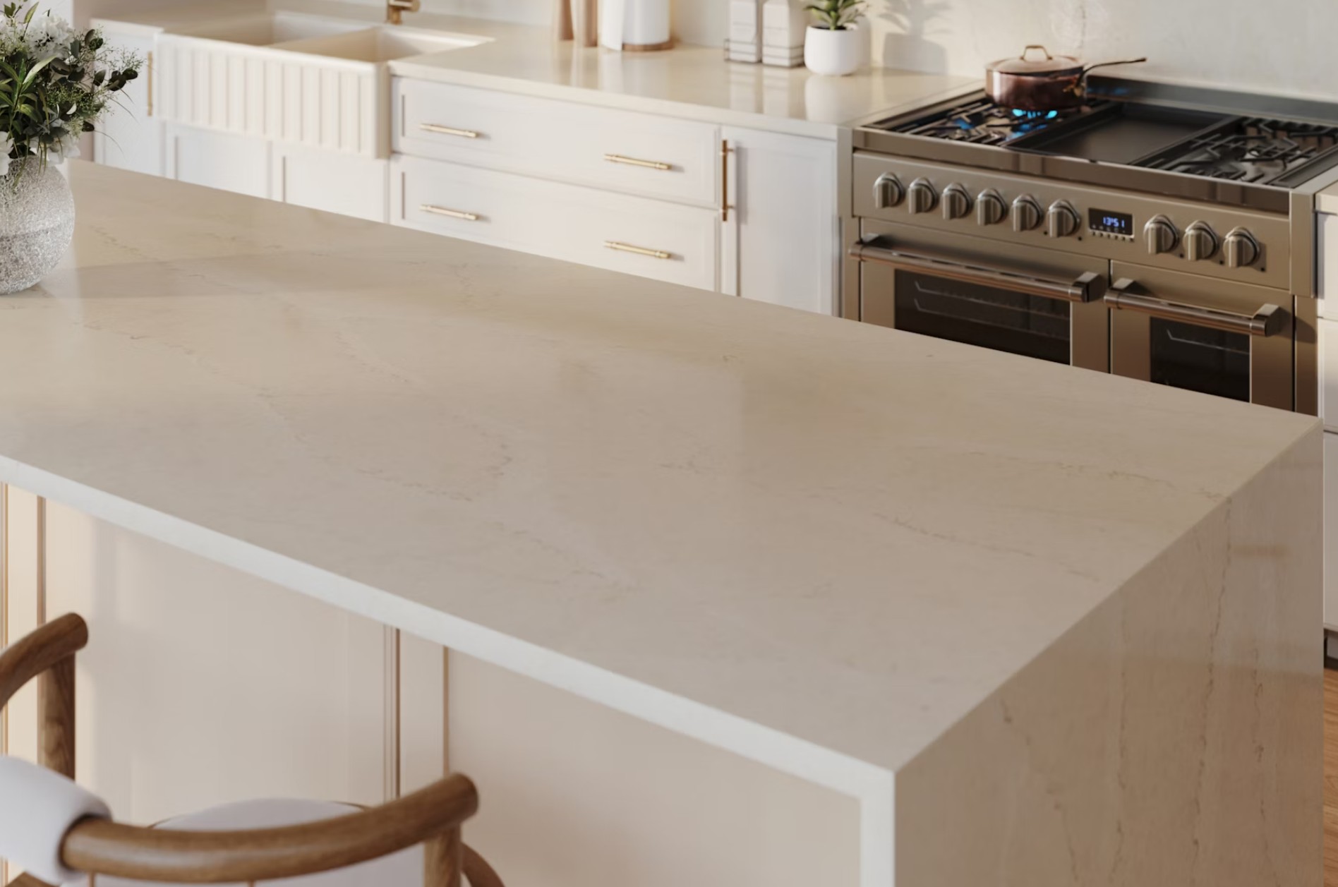 Réalisation n°2 du plan de travail Calacatta Tova en Quartz Silestone