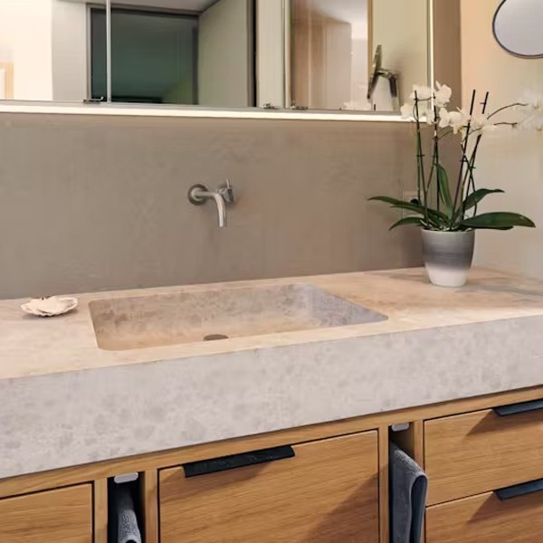 Réalisation n°2 du plan de travail Coral Clay Colour en Quartz Silestone