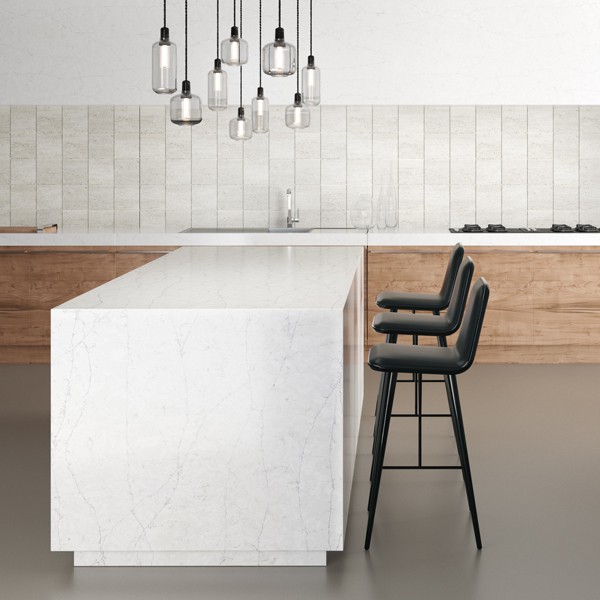 Réalisation n°1 du plan de travail Pearl Jasmine en Quartz Silestone