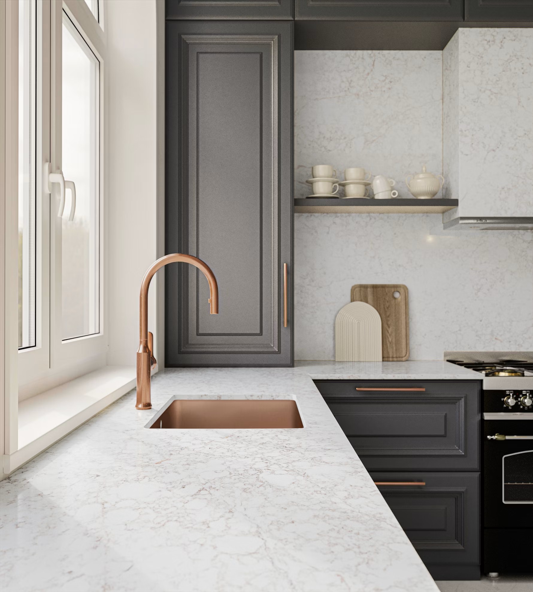 Réalisation n°1 du plan de travail Rivière Rose en Quartz Silestone