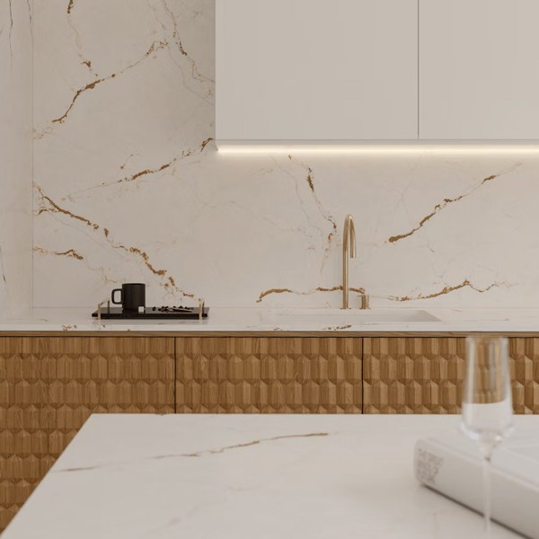 Réalisation n°3 du plan de travail Versailles ivory en Quartz Silestone