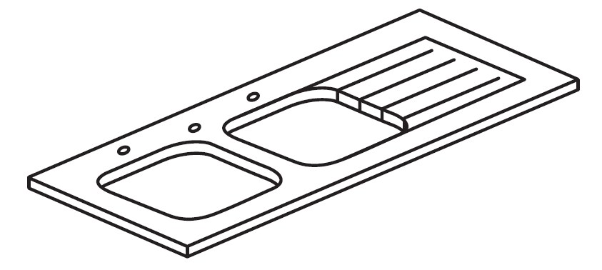 Découpe 2 cuves sous plan avec égouttoir décaissé et rainurages