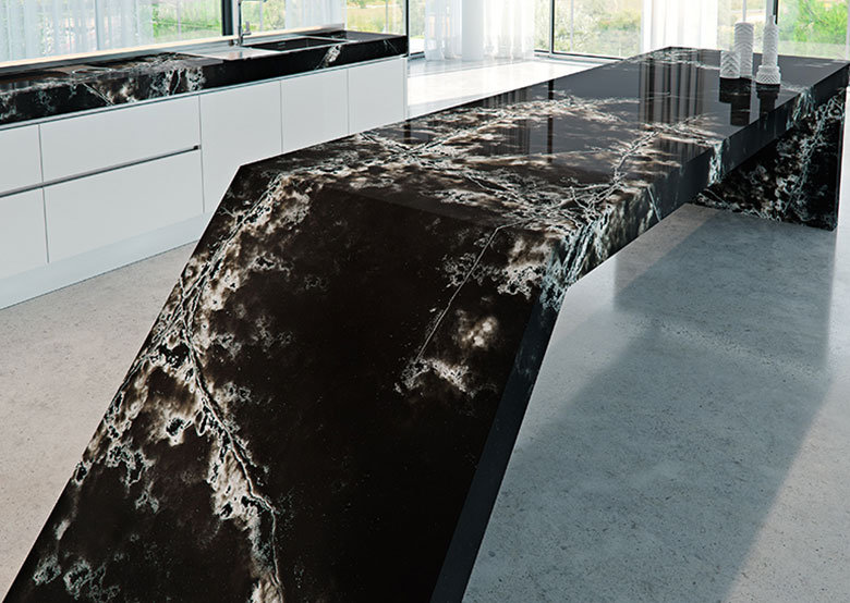Vanille Noir Quartz plan de travailQualité Pierreéchantillon 